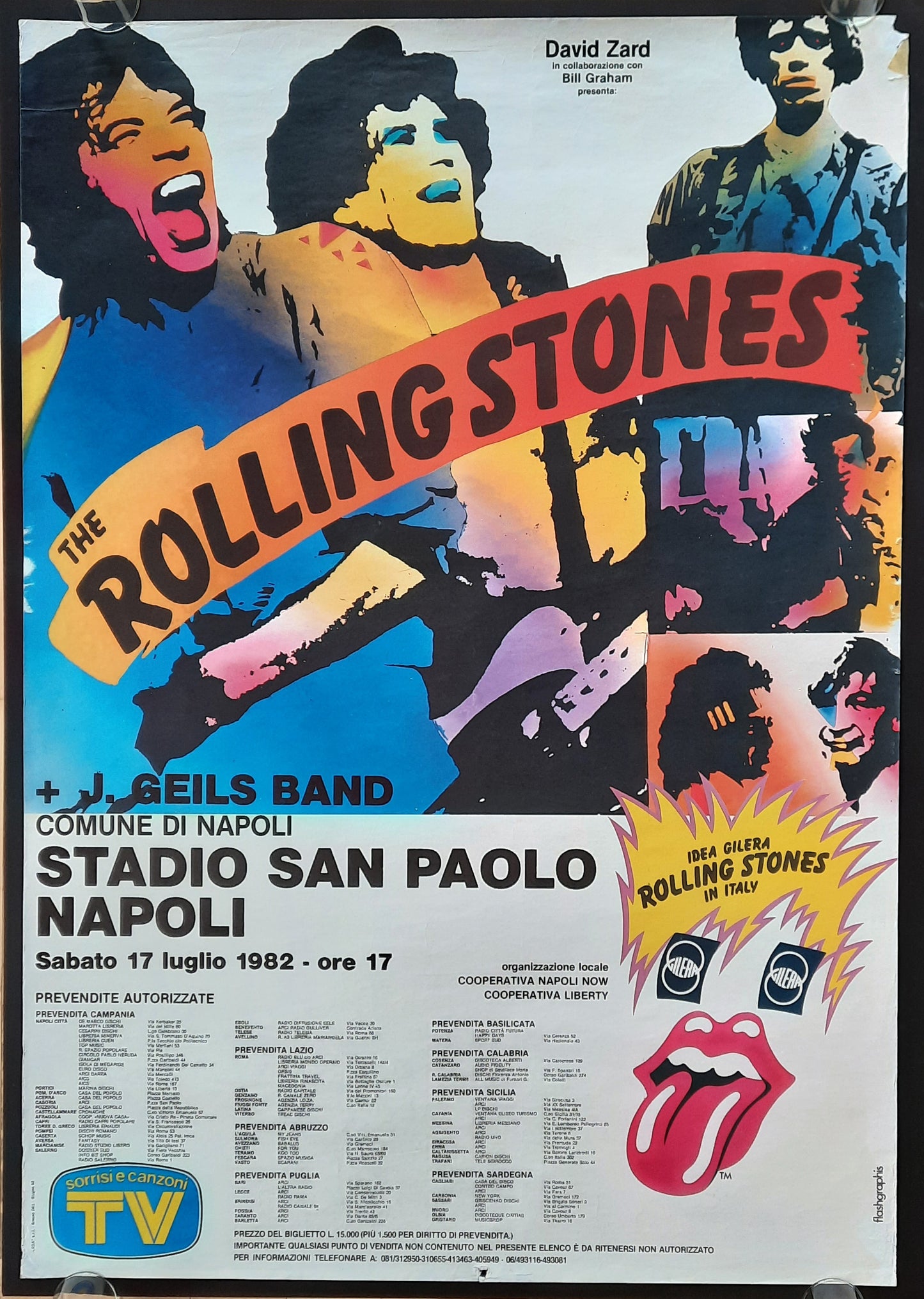 ROLLING STONES Original Concert Poster July 17, 1982 Naples, Italy 1