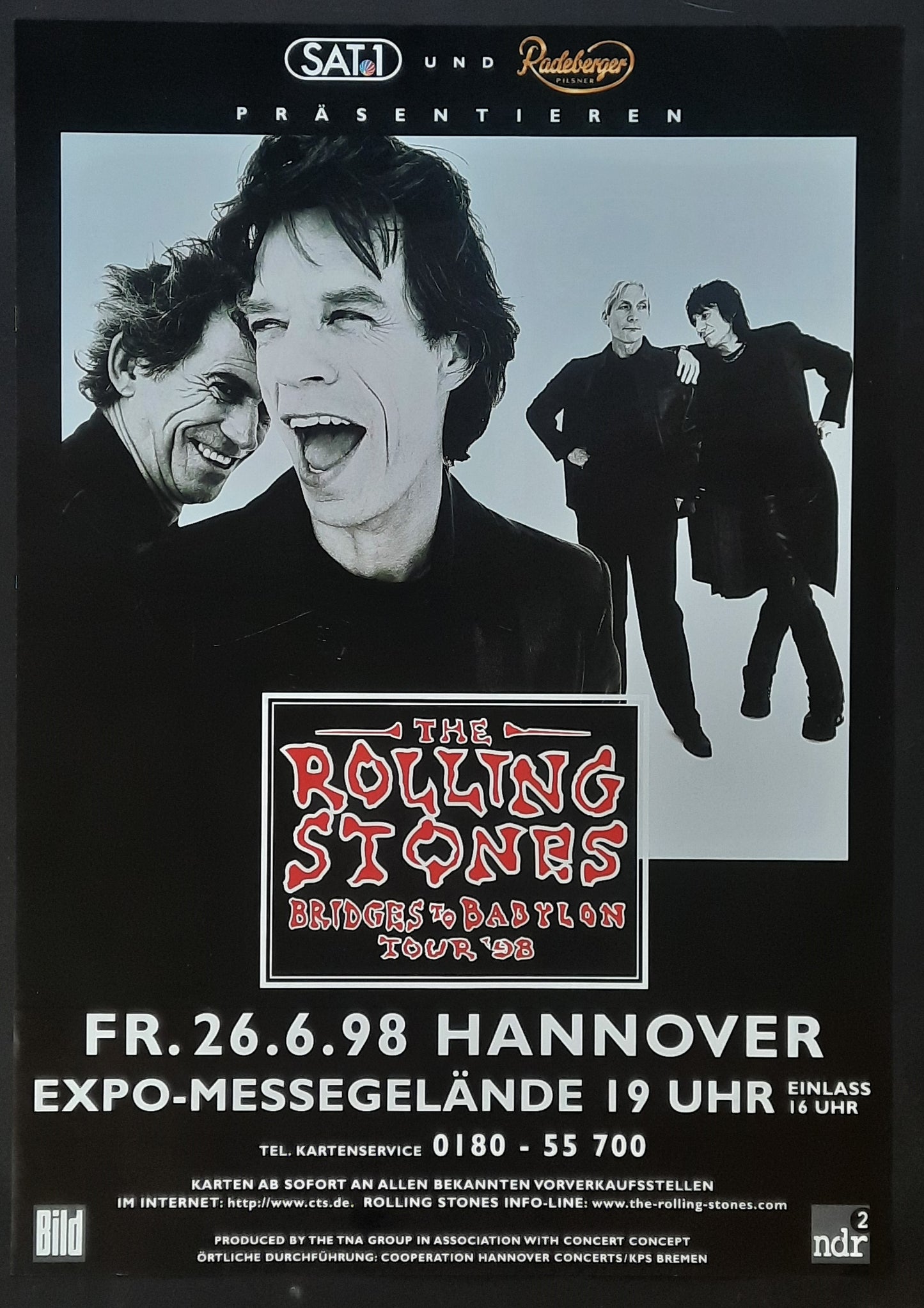 ROLLING STONES Original Concert Poster June 26, 1998 Hannover Germany