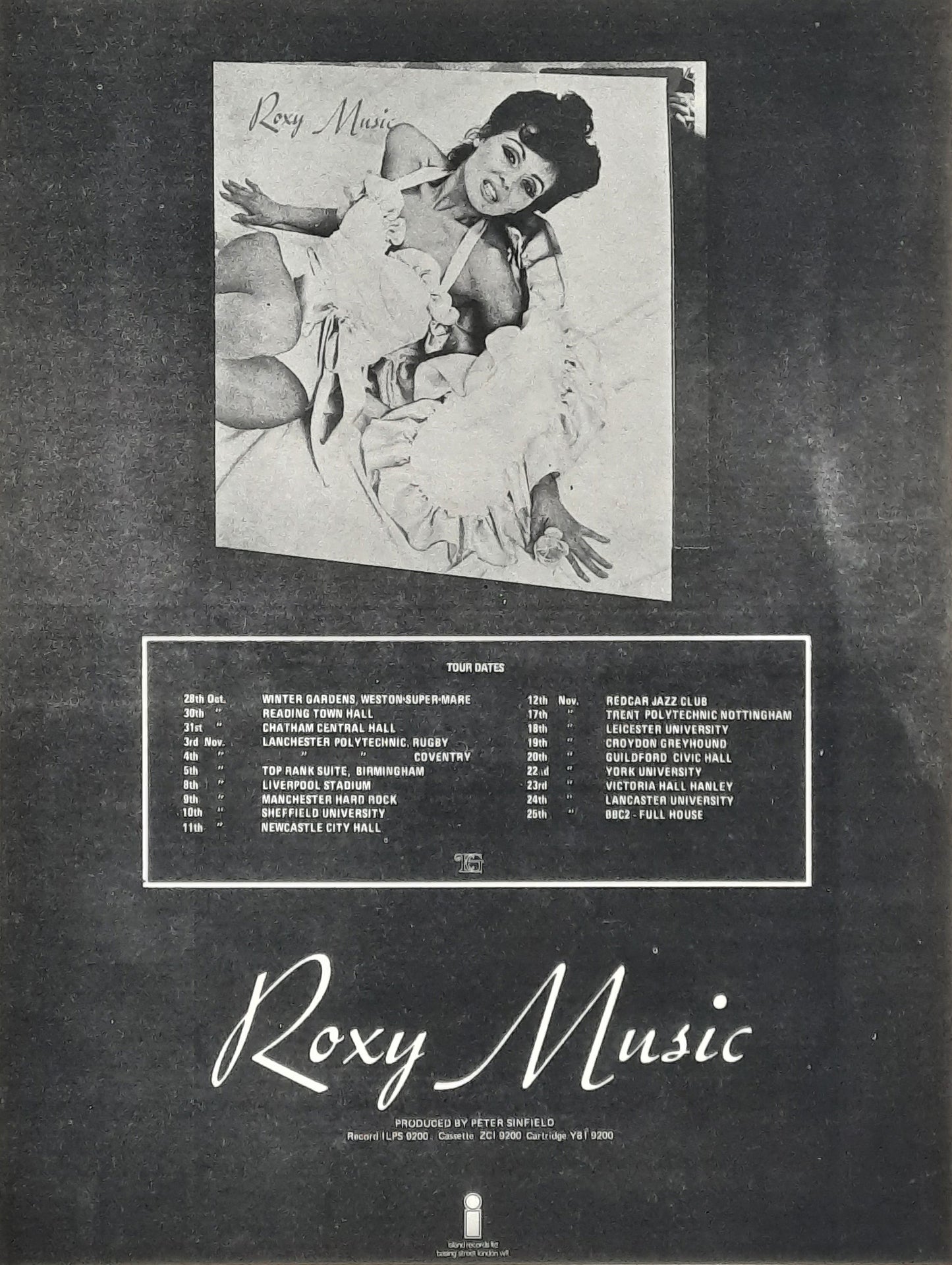 ROXY MUSIC Original Poster/Press Ad UK Tour 1972 "1st Album"