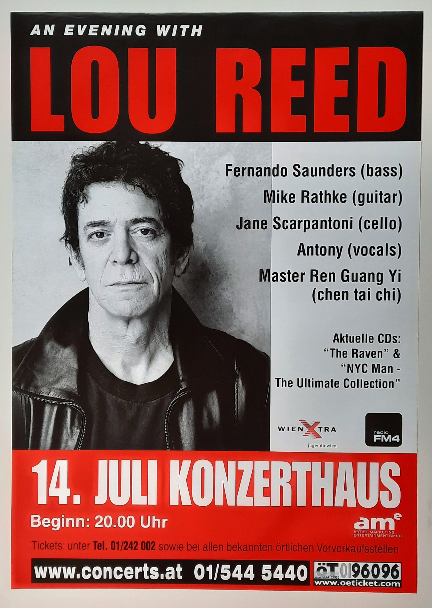LOU REED 2003 Concert Poster July 14th Vienna Austria 1st print