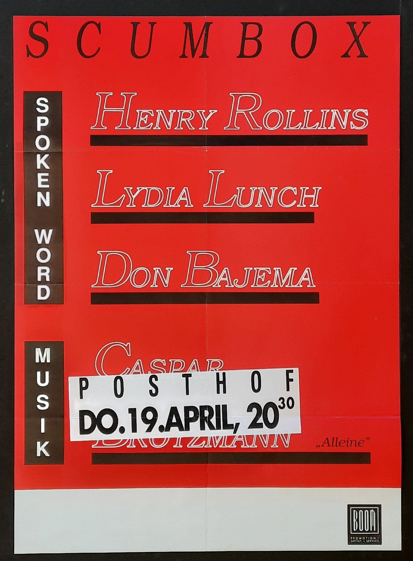 HENRY ROLLINS, LYDIA LUNCH, DON BAJEMA Original Concert Poster April 14, 1990 Scumbox Linz Austria
