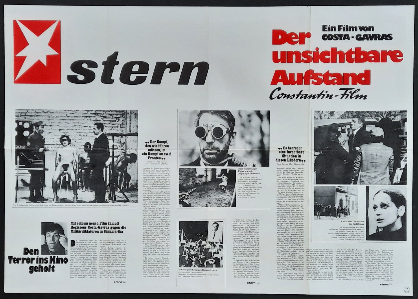 STATE OF SIEGE Original Movie Poster 1972 Costa Gavras Yves Montand German 1-Sheet Poster C