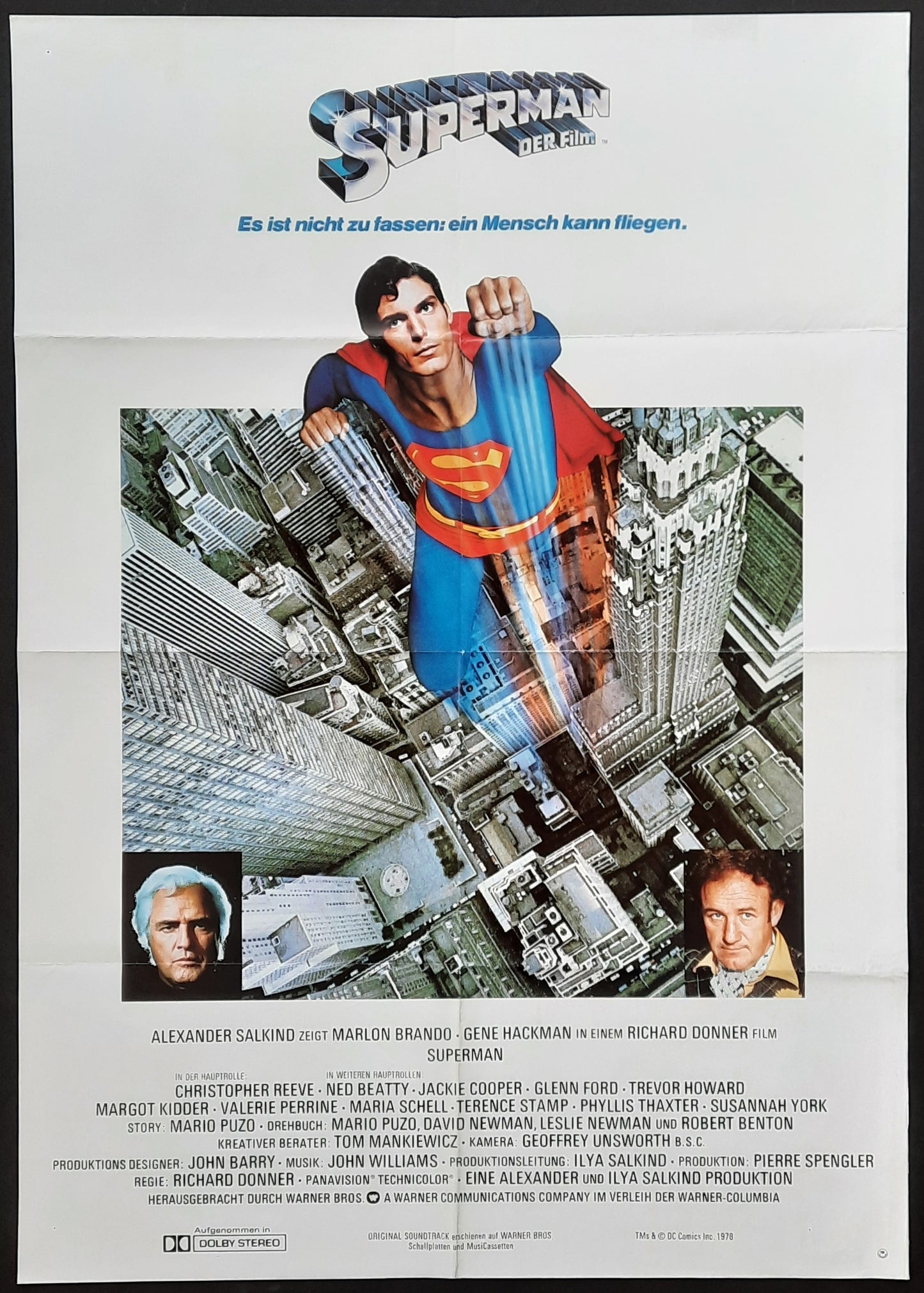 SUPERMAN Original Movie Poster 1978 Christopher Reeve Marlon Brando Gene Hackman Germany 1