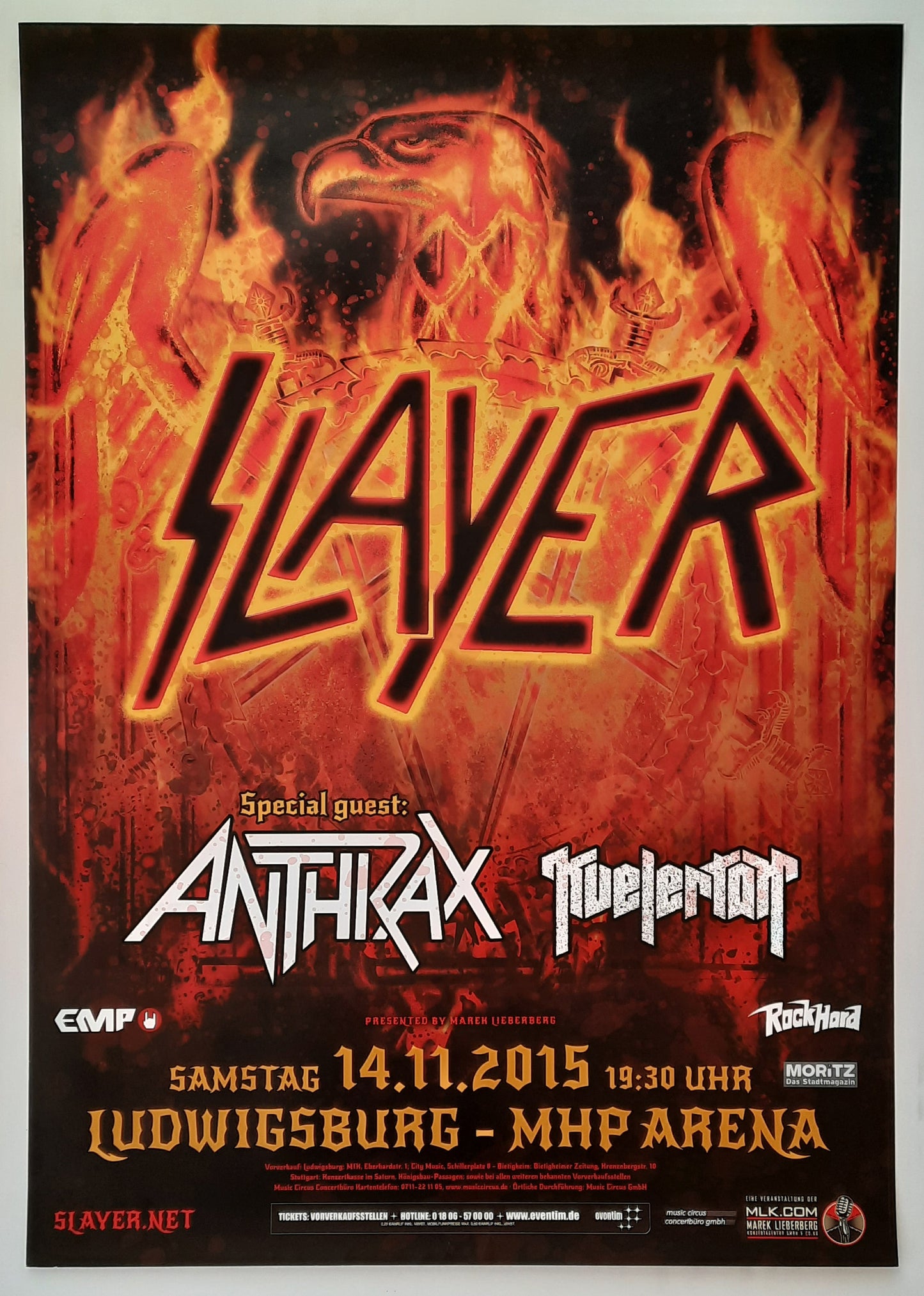 SLAYER ANTHRAX Original Concert Poster November 14, 2015 Ludwigsburg Germany
