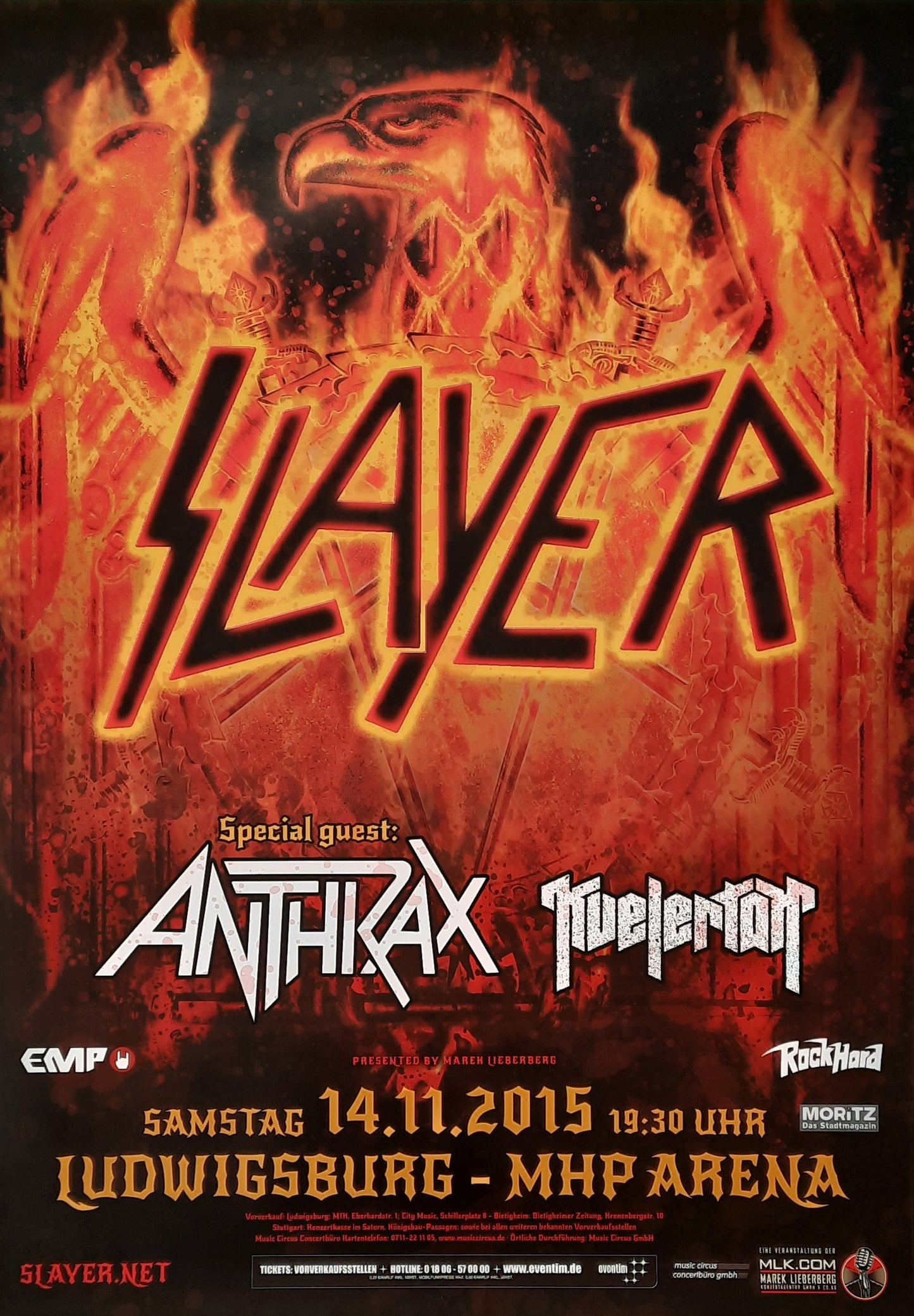 SLAYER ANTHRAX Original Concert Poster November 14, 2015 Ludwigsburg Germany