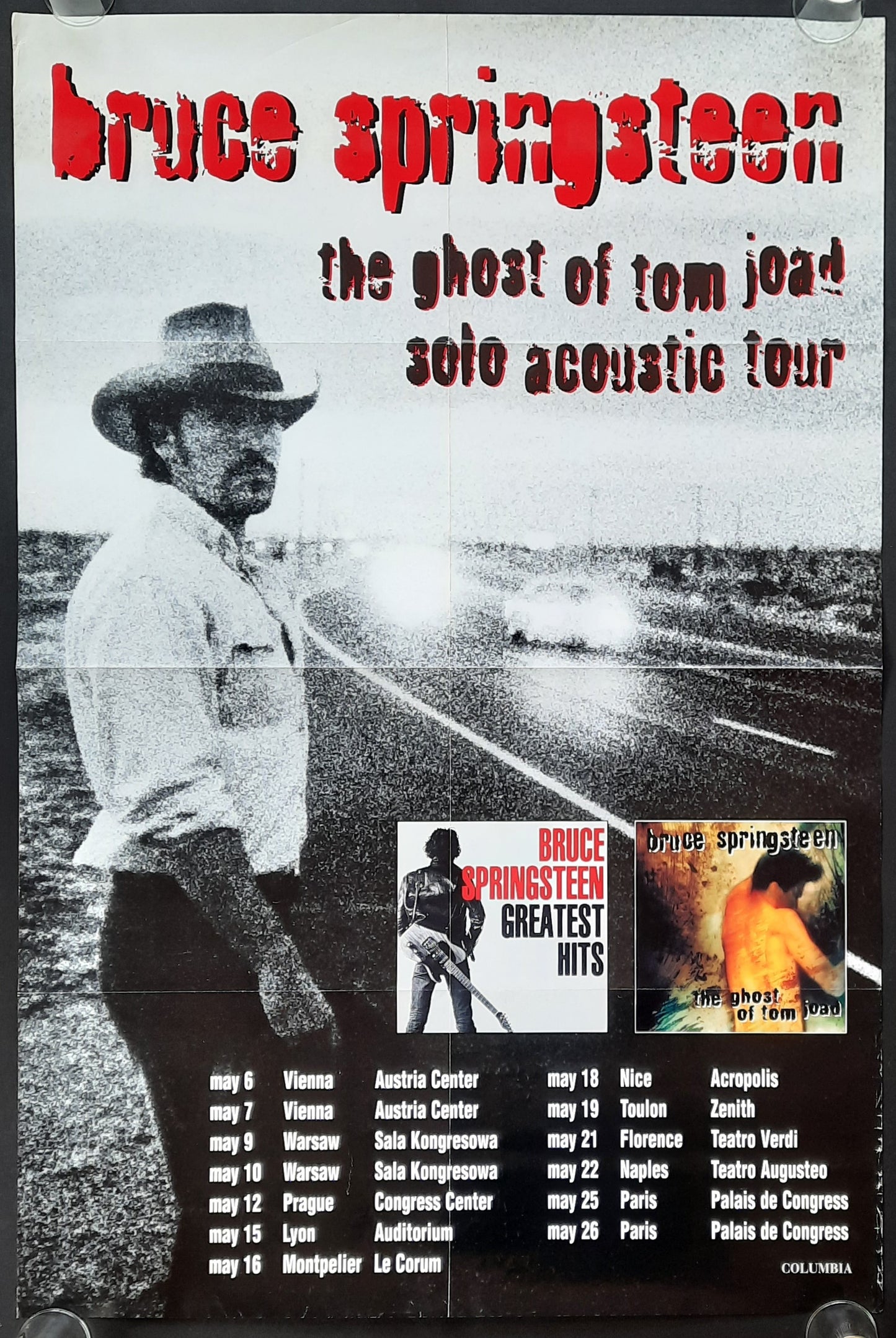BRUCE SPRINGSTEEN Original Concert Promotion Poster 1996 "The Gost of Tom Joad - Solo Accoustic Tour"