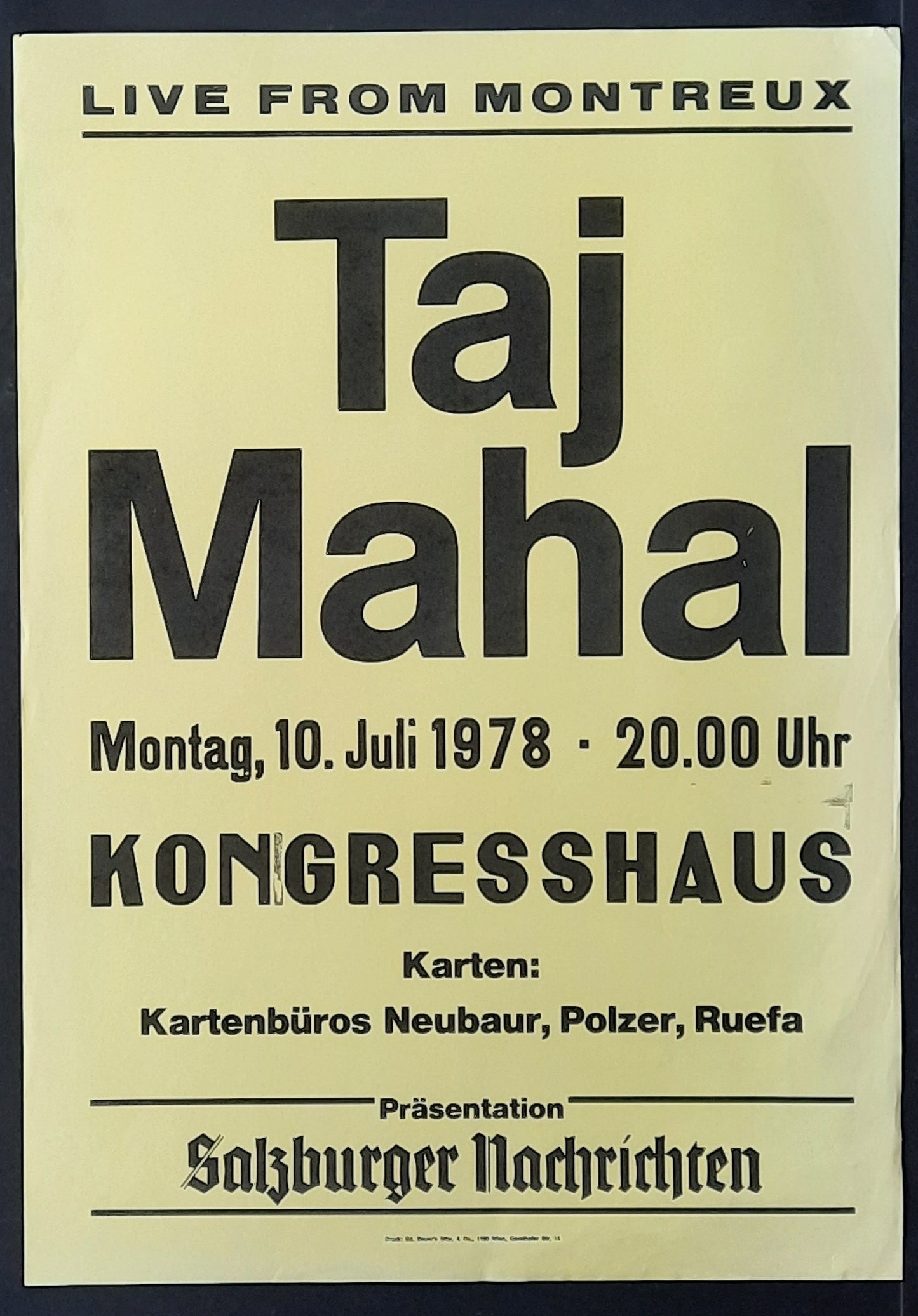 TAJ MAHAL Original Concert Poster July 10, 1978 Salzburg, Austria 2