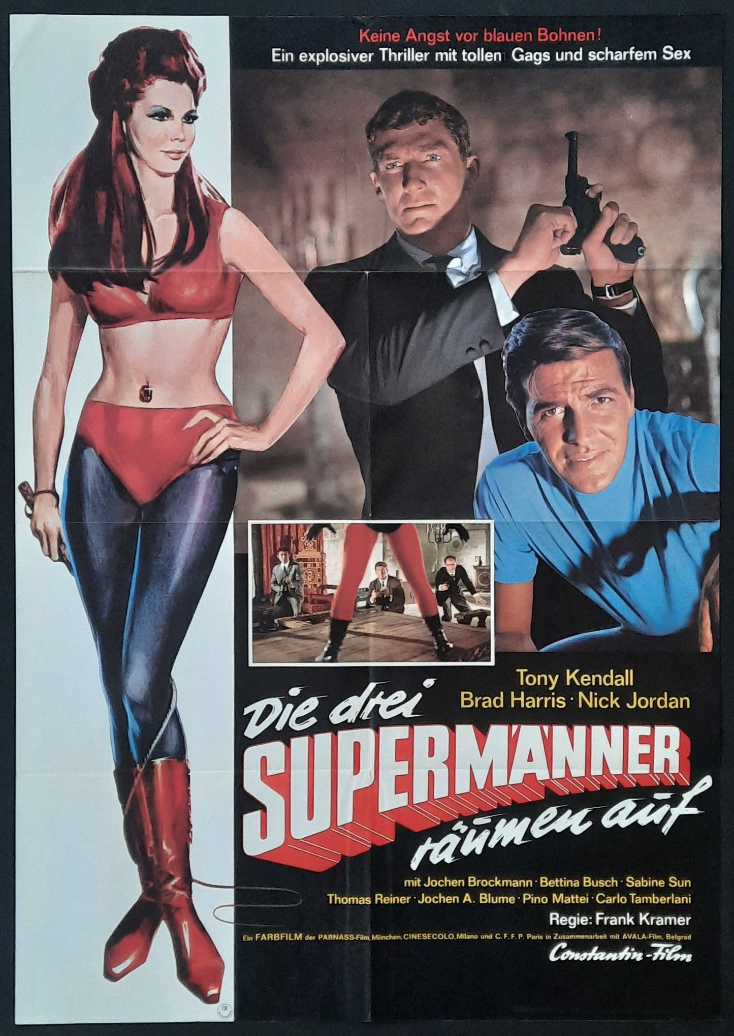 THREE FANTASTIC SUPERMEN Original Movie Poster 1967 Frank Kramer German 1-Sheet Poster