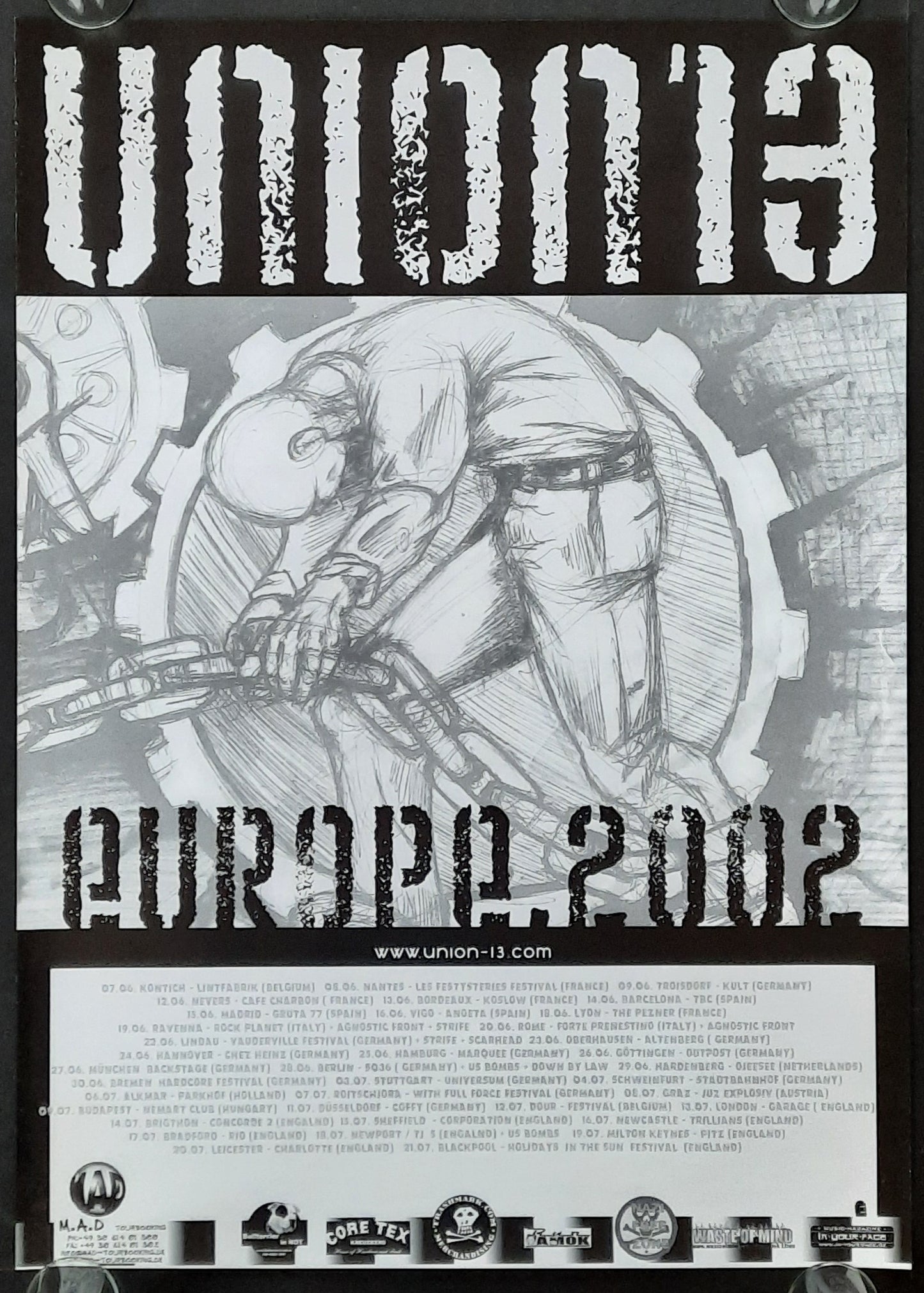 UNION 13 Original Conncert Poster 2002 European Tour 48x67