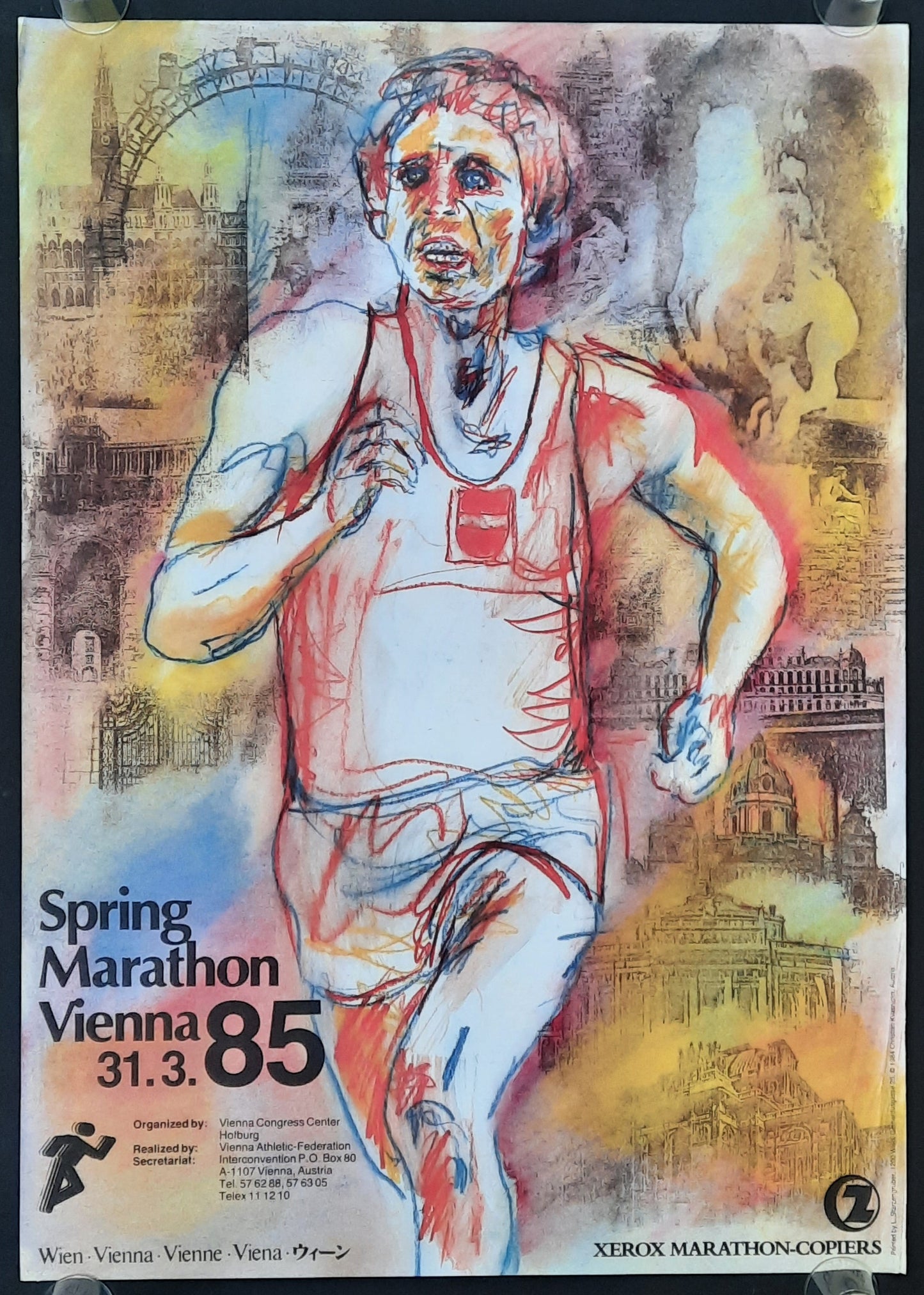 VIENNA CITY MARATHON Original Promotion Poster 1985 Spring Marathon Vienna Austria 2
