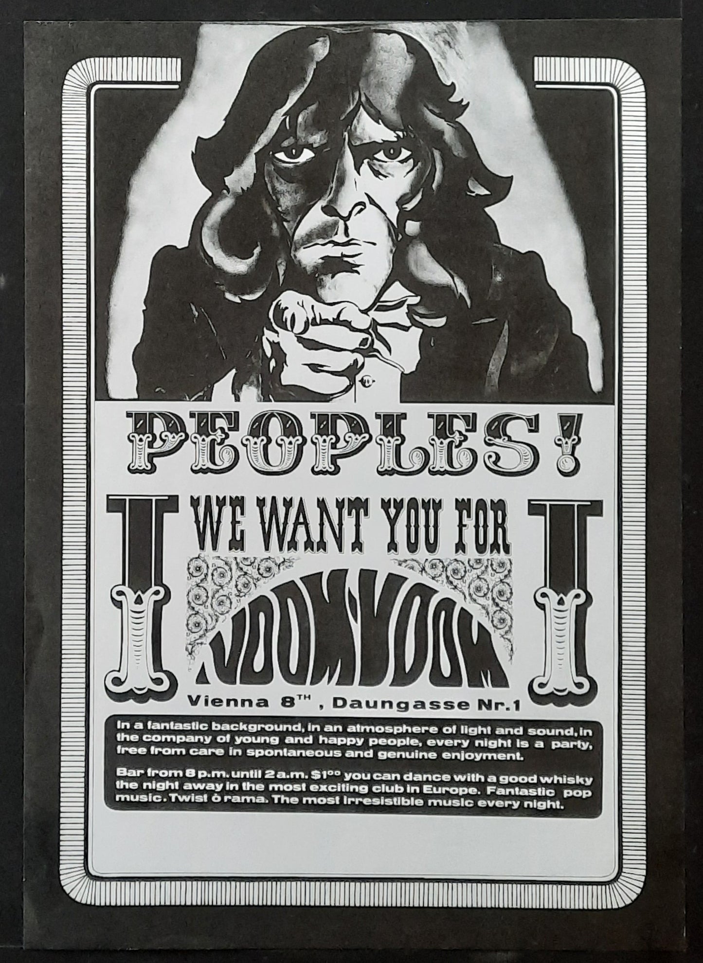 VOOM VOOM CLUB 1970s Original Advertising Poster - Discotheque Vienna Austria