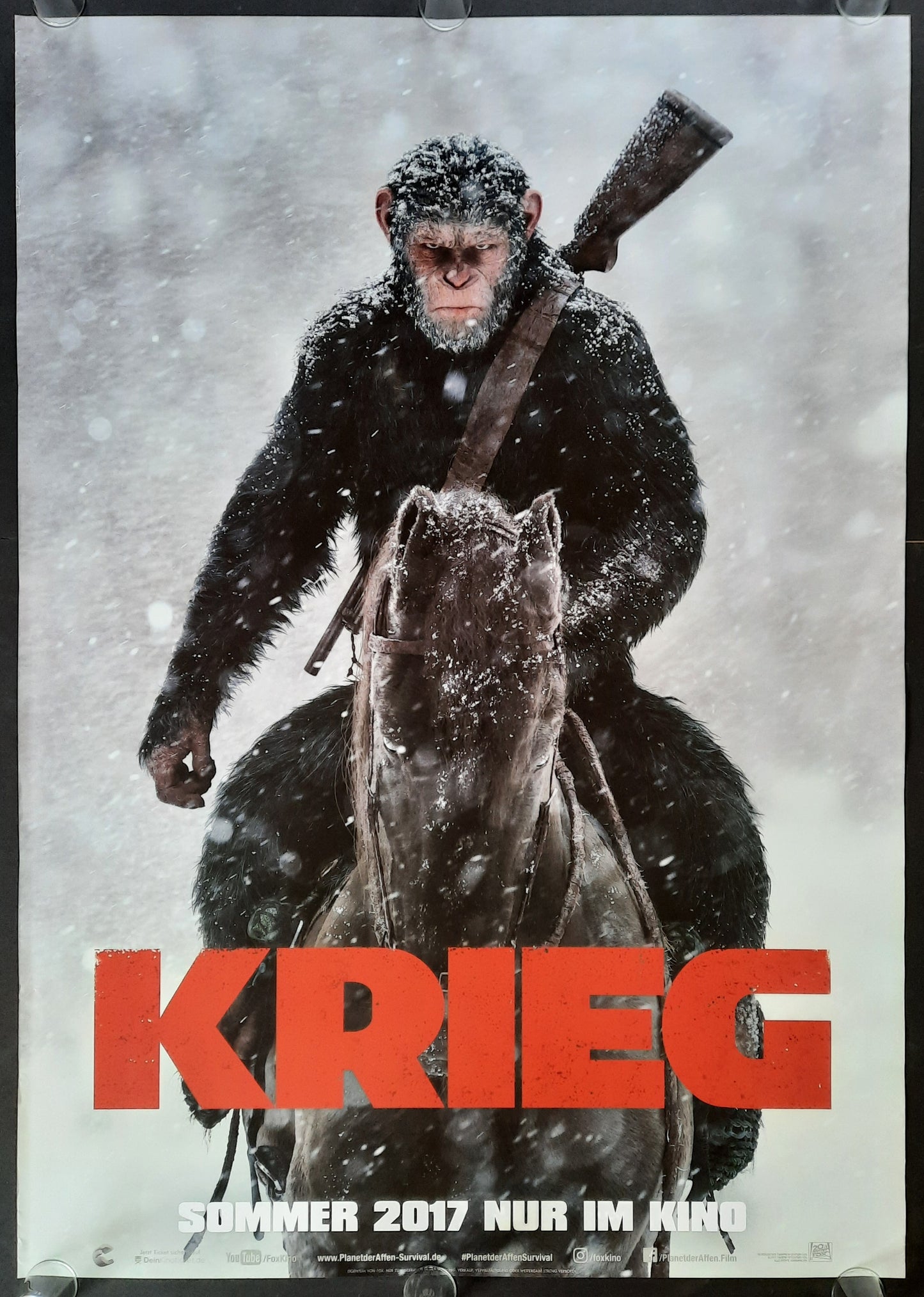WAR FOR THE PLANET OF THE APES Original Movie Poster 2017 German 2-Sheet SUBWAY POSTER ROLLED