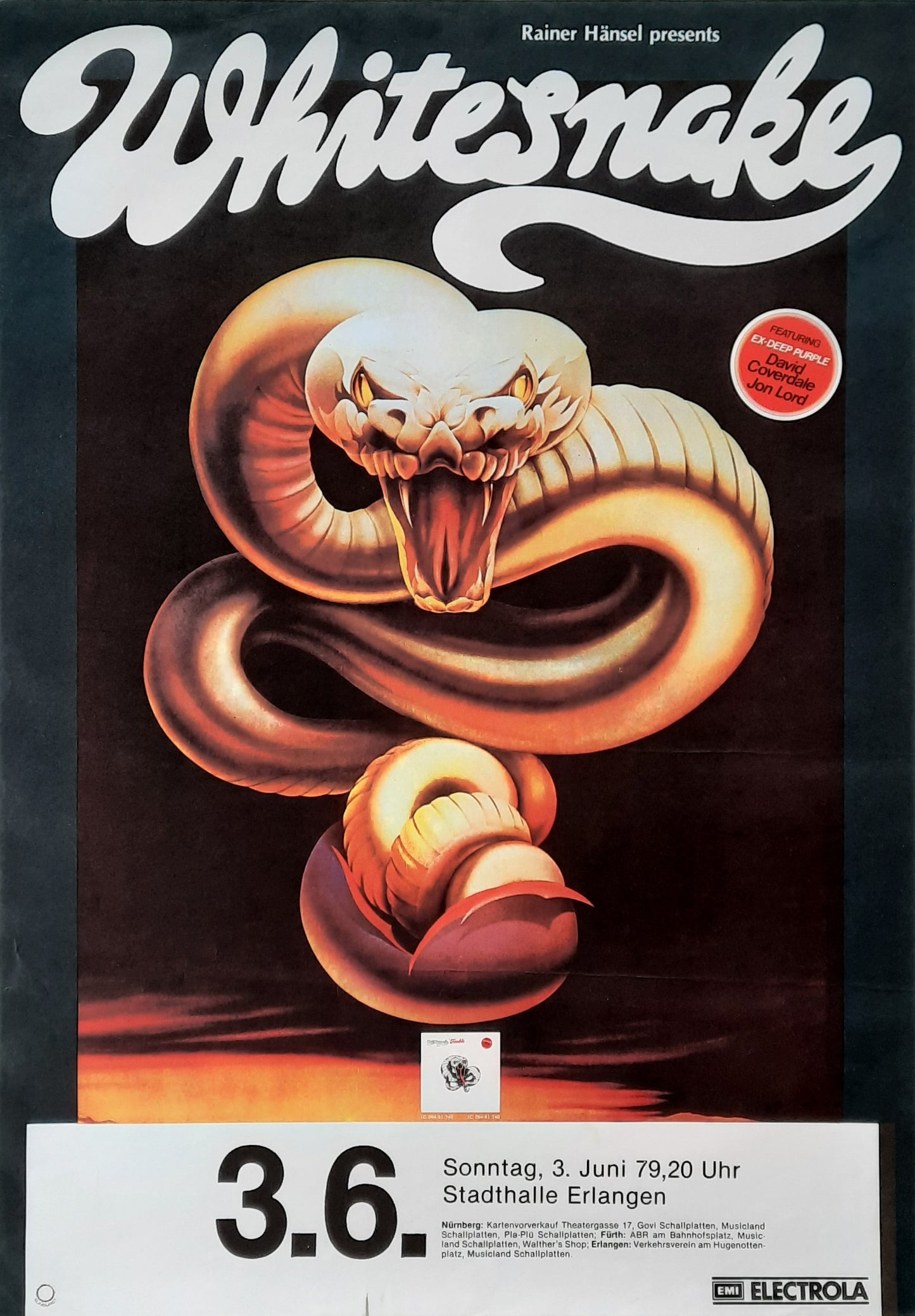 WHITESNAKE Original Concert Poster July 3, 1979 Erlangen Germany