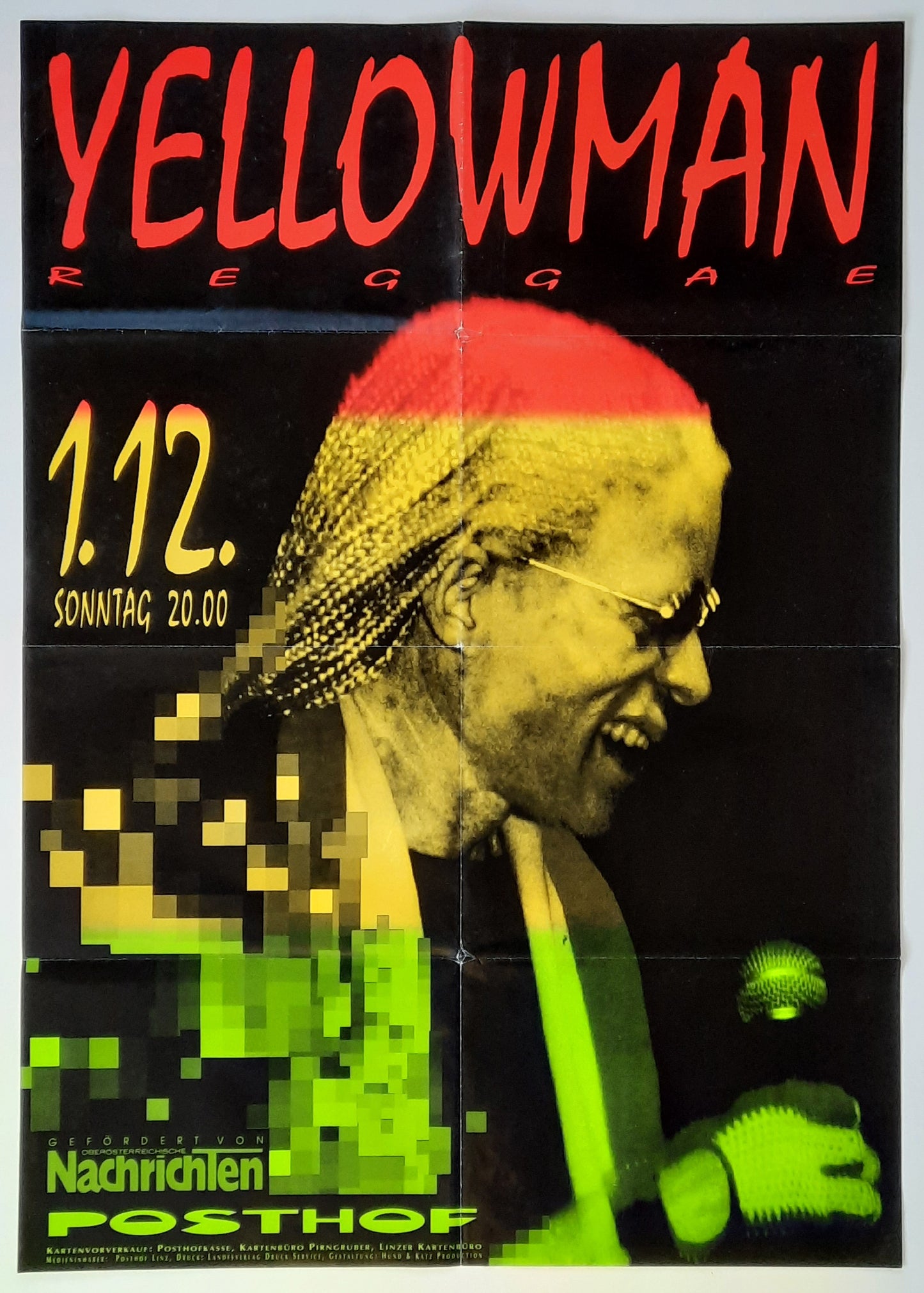 YELLOWMAN Original Concert Poster Dezember 1, 1990 Linz Austria 2