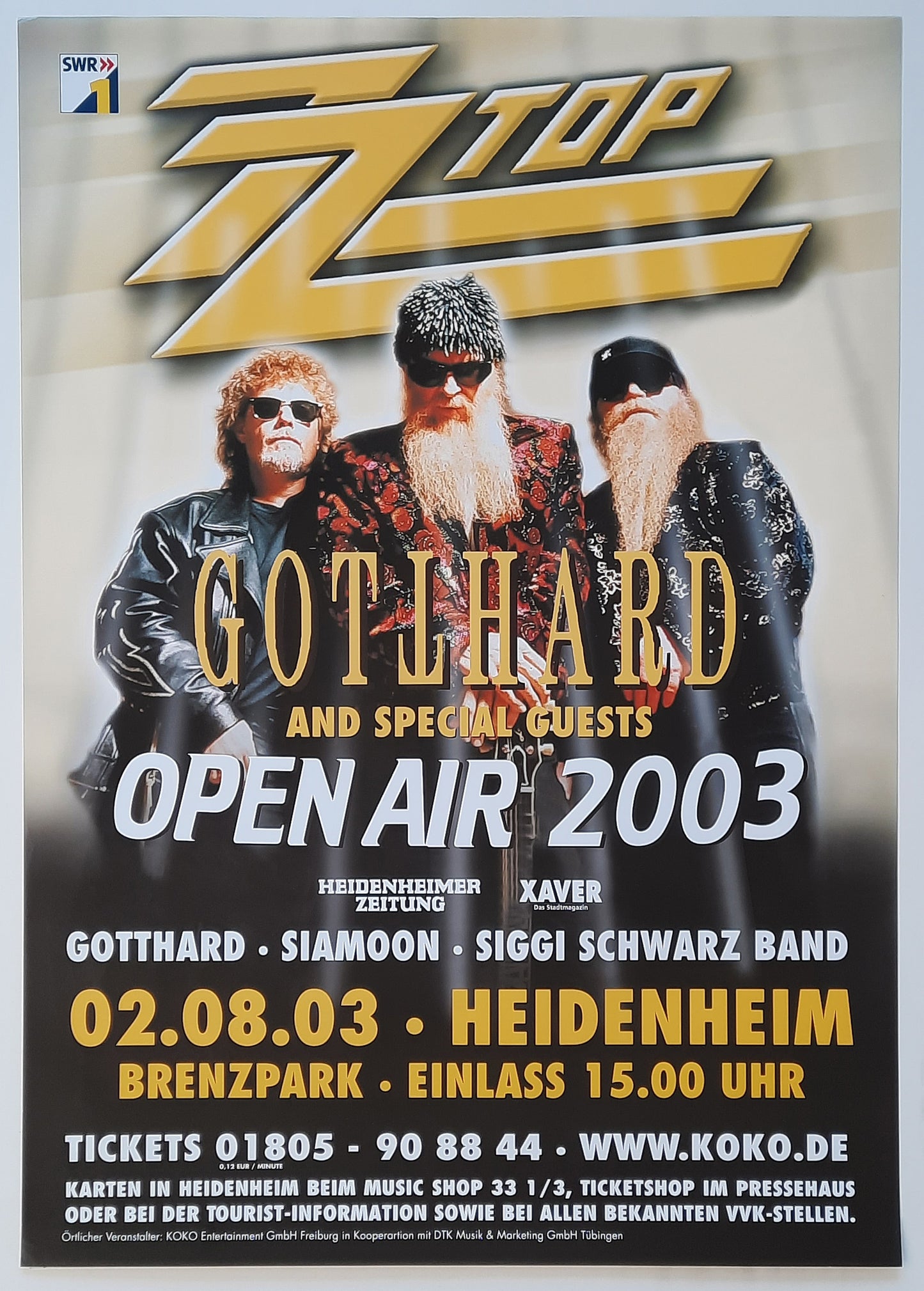 ZZ TOP Original Concert Poster August 8, 2003 Heidenheim Germany 2