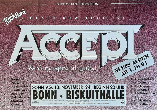 ACCEPT 1994 Original Concert Poster - November 13, Bonn Germany
