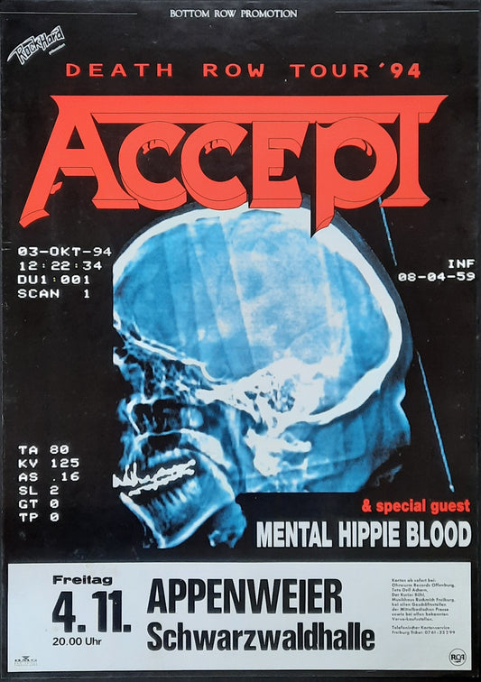 ACCEPT Original Concert Poster November 4, 1994 Appenweier Germany
