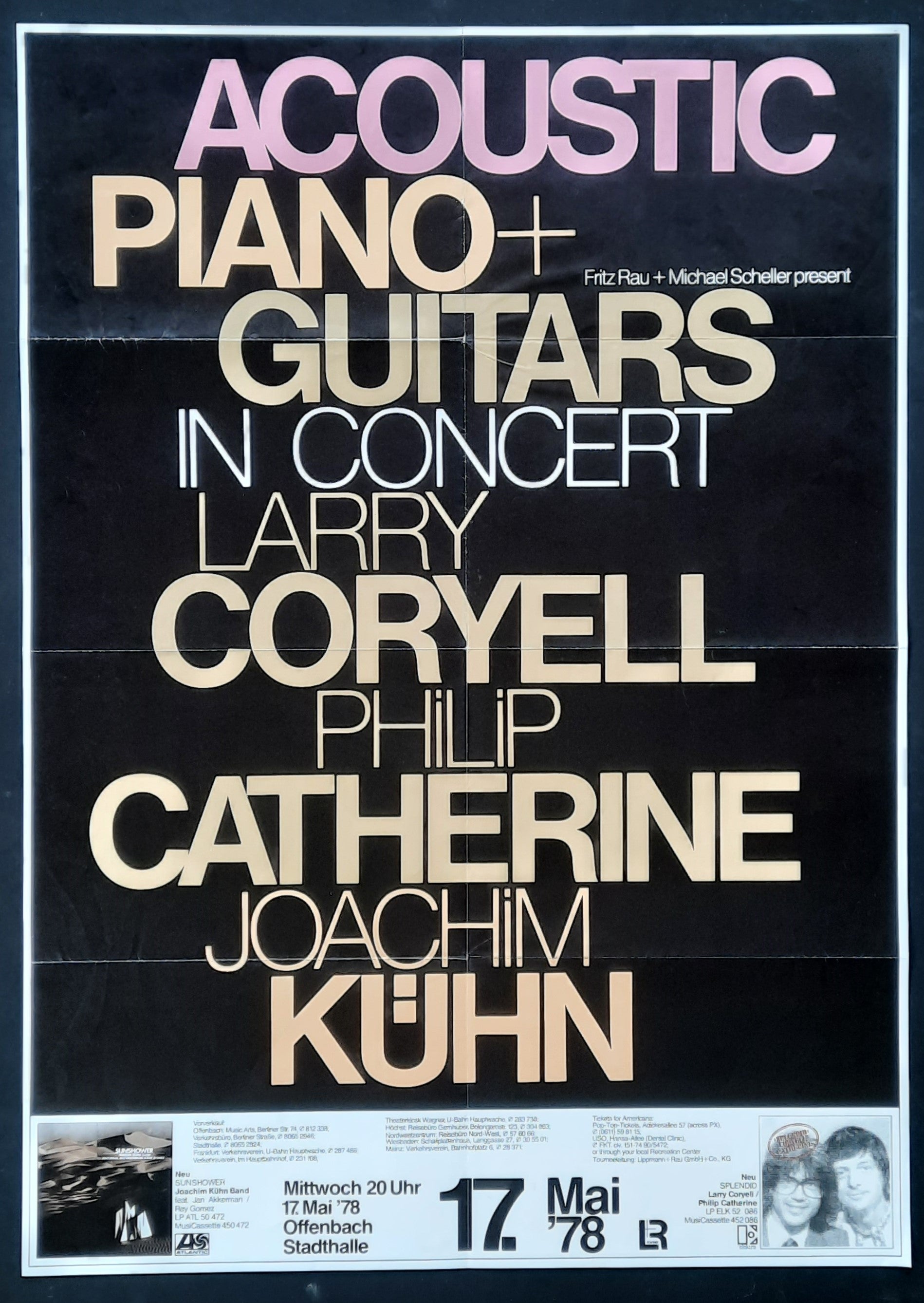 ACCOUSTIC PIANO GUITARS Coryell Catherine Kühn Original Concert Poster May 17, 1978 Offenbach Germany