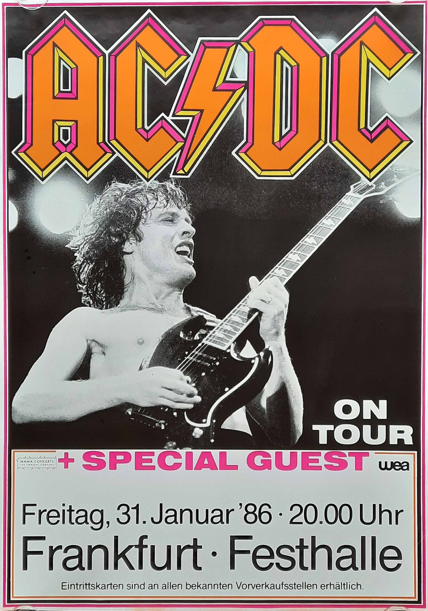 AC/DC 1986 Concert Poster Jan 31st Frankfurt Germany 1st print