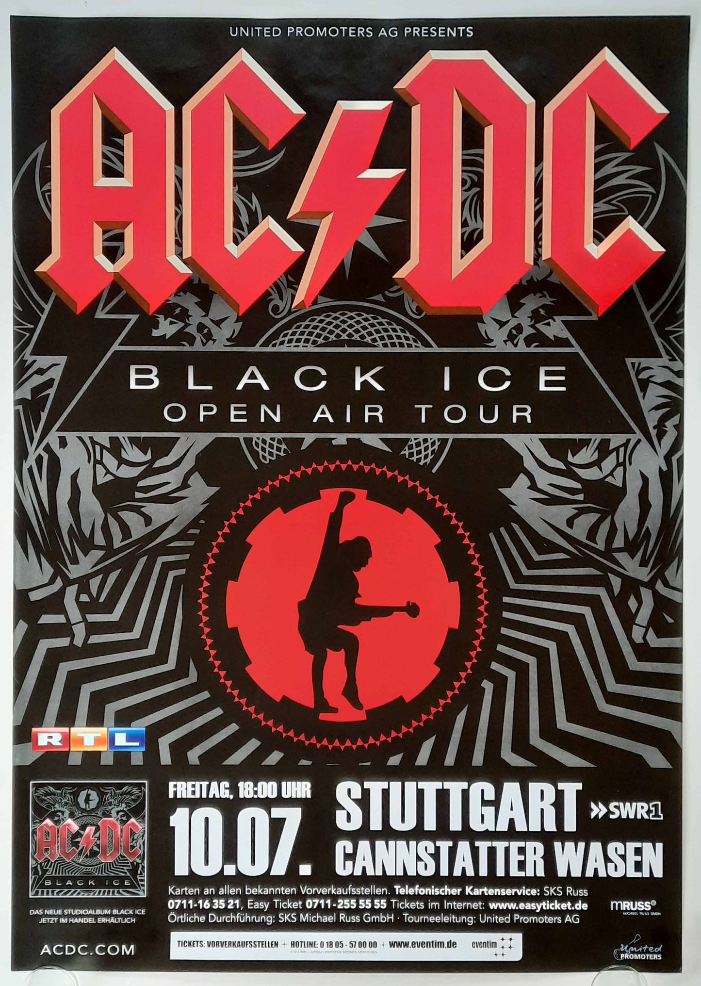 AC/DC 2009 Concert Poster July 10th Stuttgart Germany 1st print 23 x 33