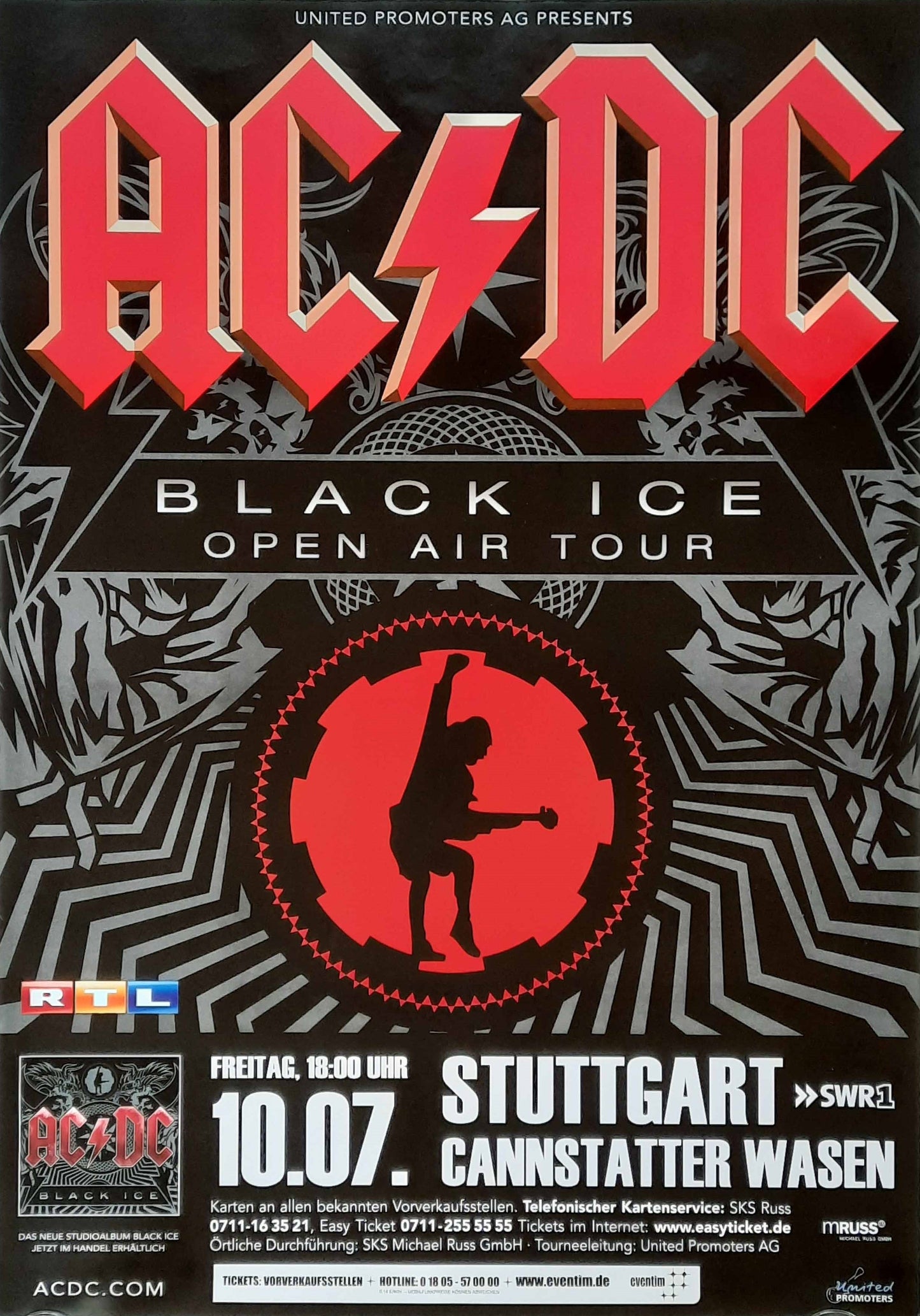 AC/DC 2009 Concert Poster July 10th Stuttgart Germany 1st print 23 x 33