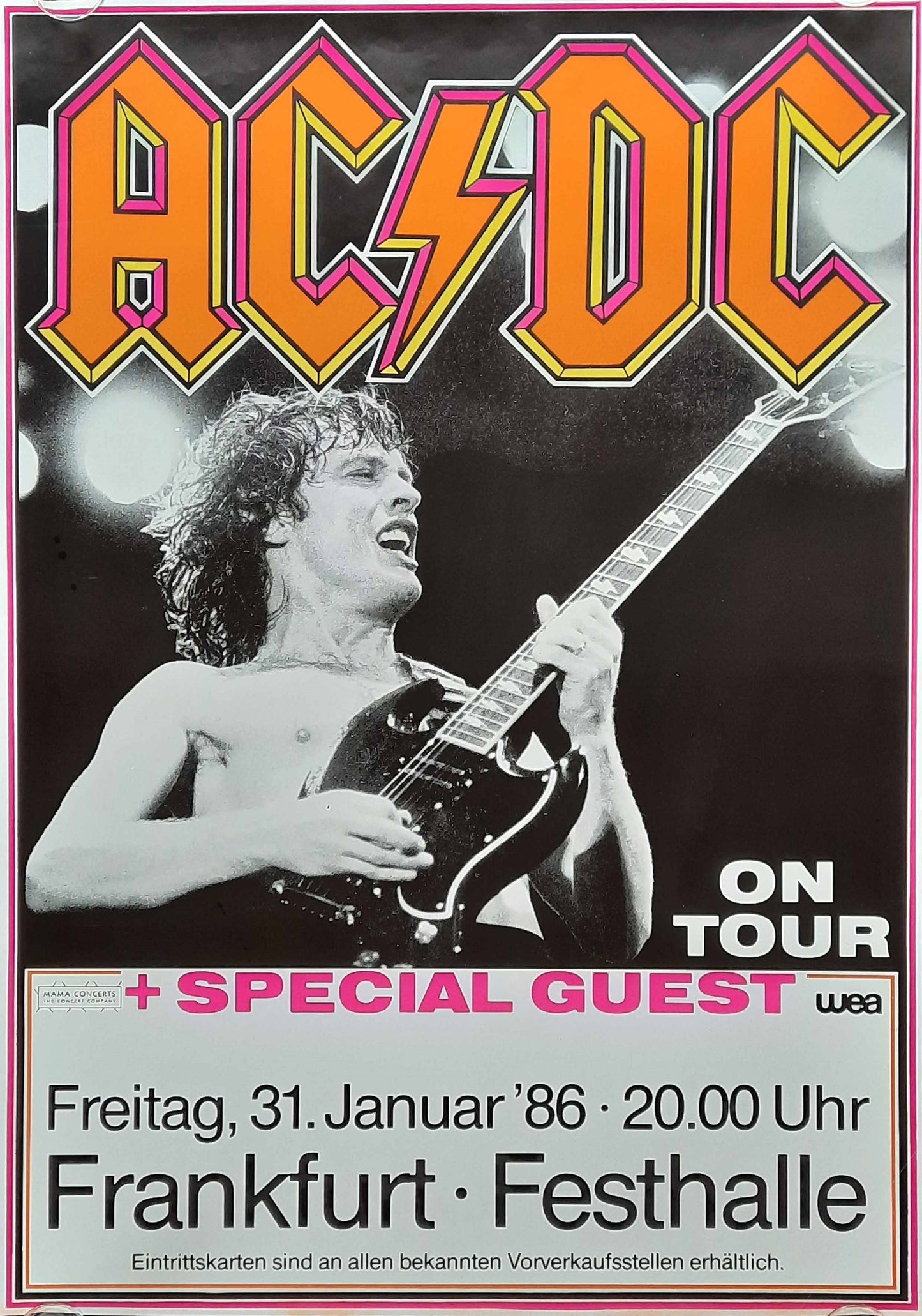 AC/DC Original Concert Poster Jan 31, 1986 Frankfurt Germany 1st print
