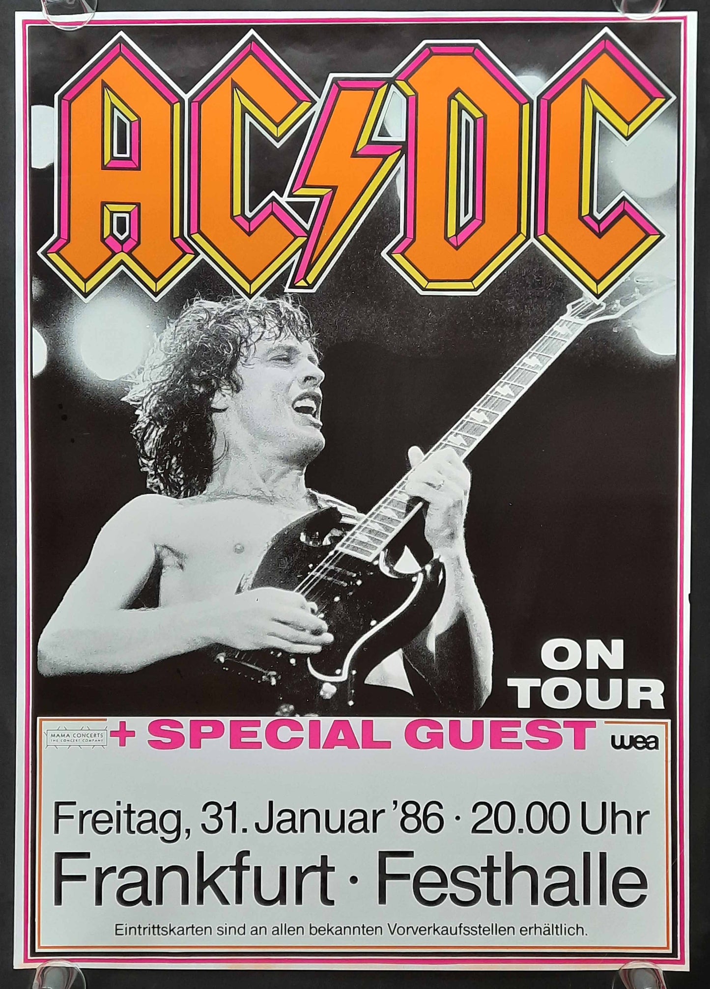 AC/DC Original Concert Poster Jan 31, 1986 Frankfurt Germany 1st print 2