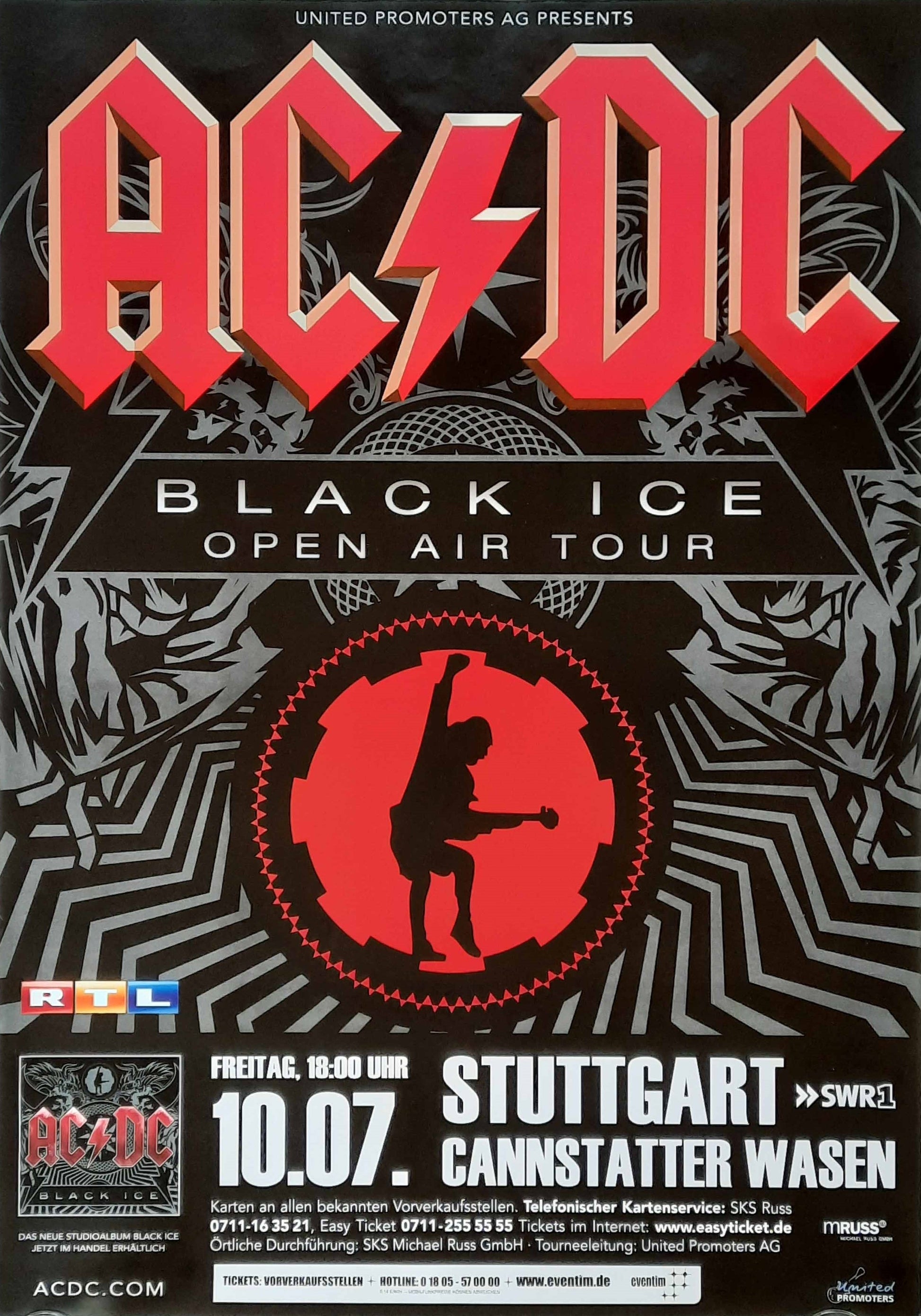 AC/DC Original Concert Poster July 10, 2009 Stuttgart Germany 1st print 23 x 33