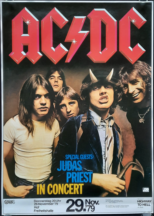 AC/DC Original Concert Poster November 29, 1979 Hof Germany 1st print