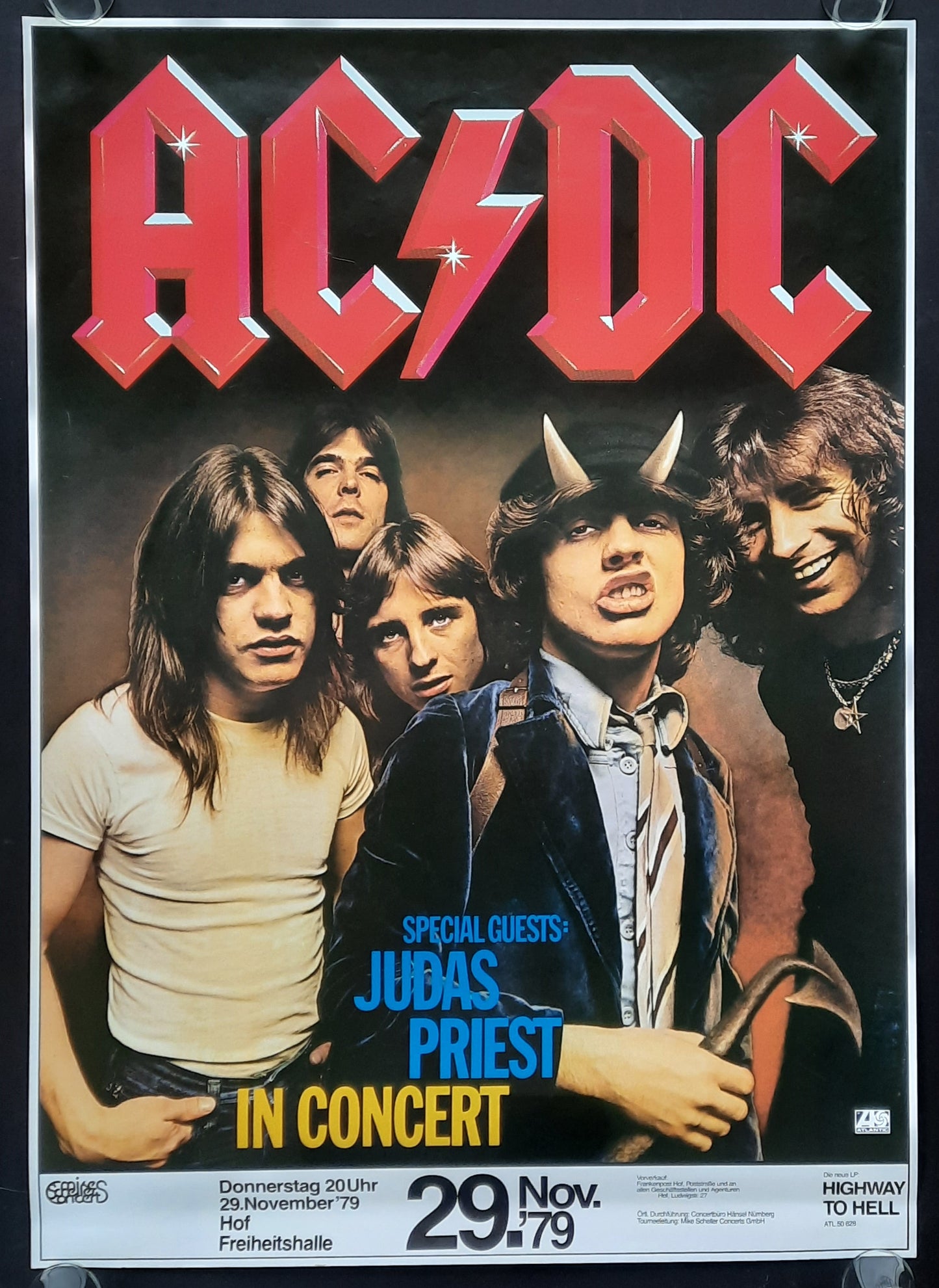 AC/DC Original Concert Poster November 29, 1979 Hof Germany 1st print 2