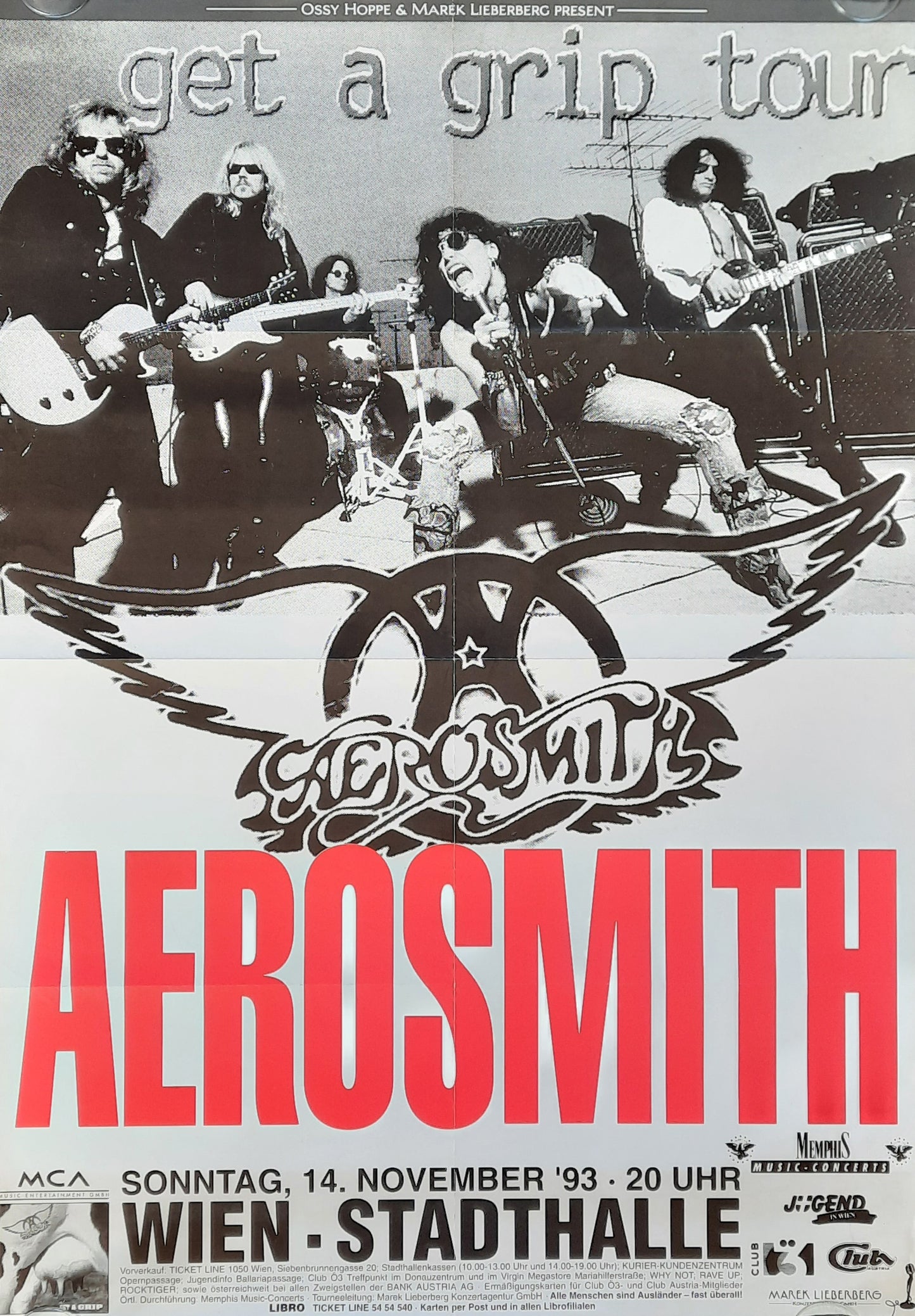 AEROSMITH Original Concert Poster November 14, 1993 Vienna Austria 1st print