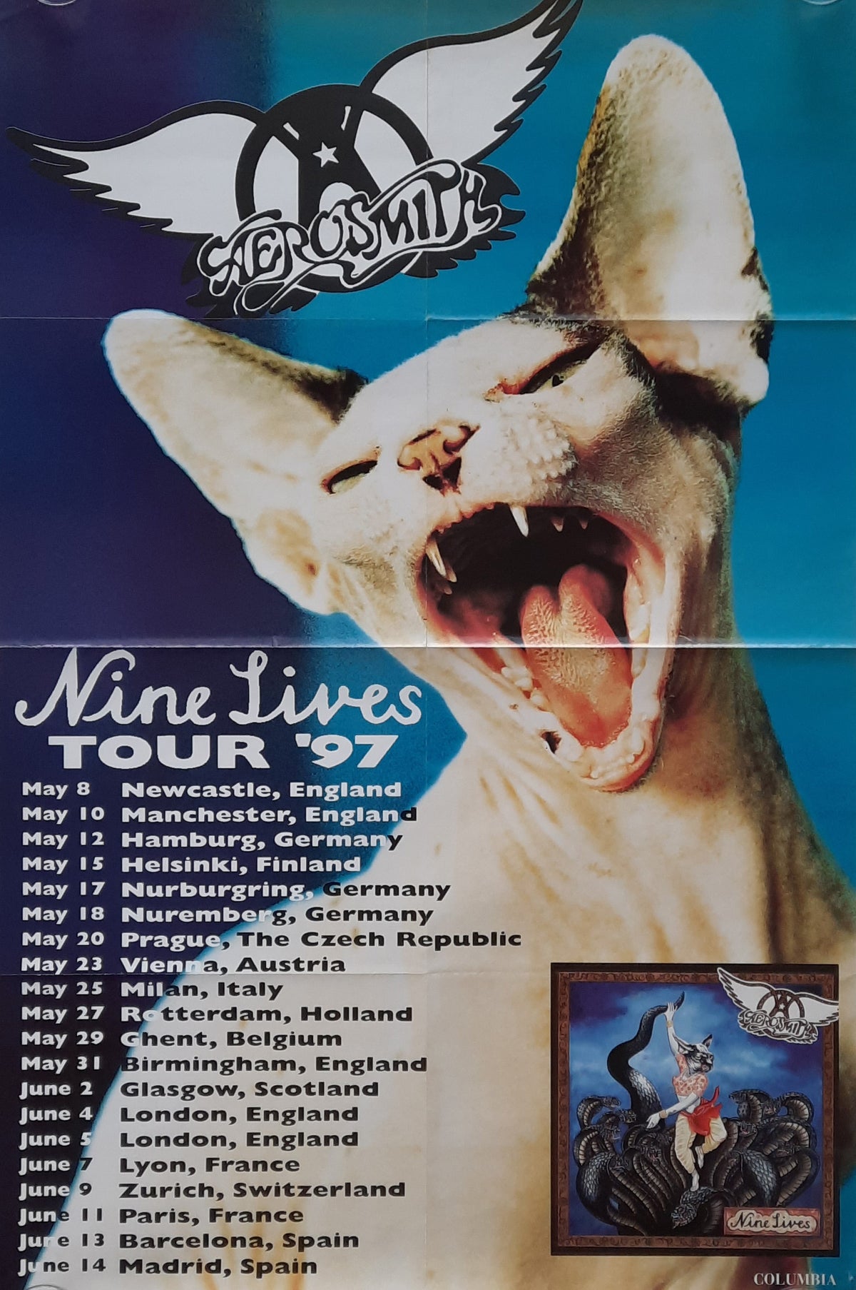 AEROSMITH Original Tour Poster - 1997 Nine Lives European Tour 