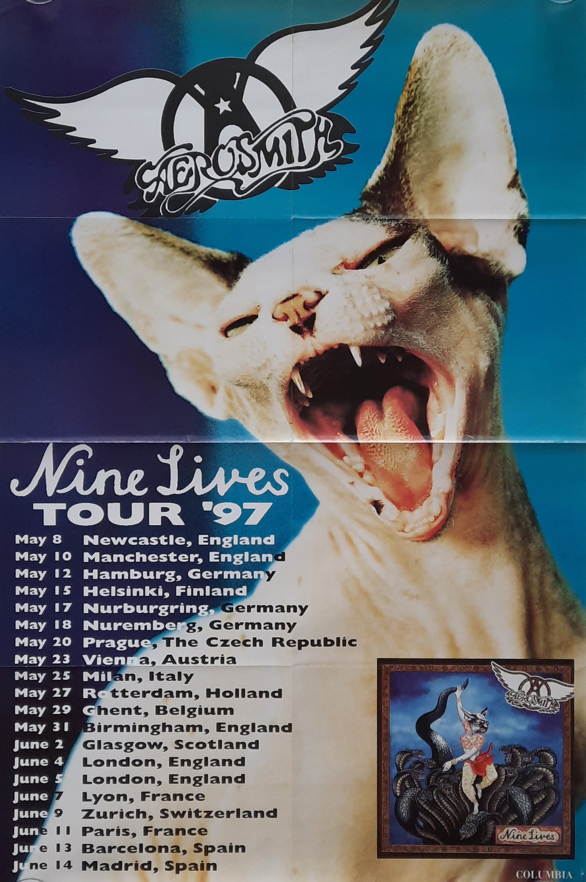 AEROSMITH Original Tour Poster - 1997 Nine Lives European Tour