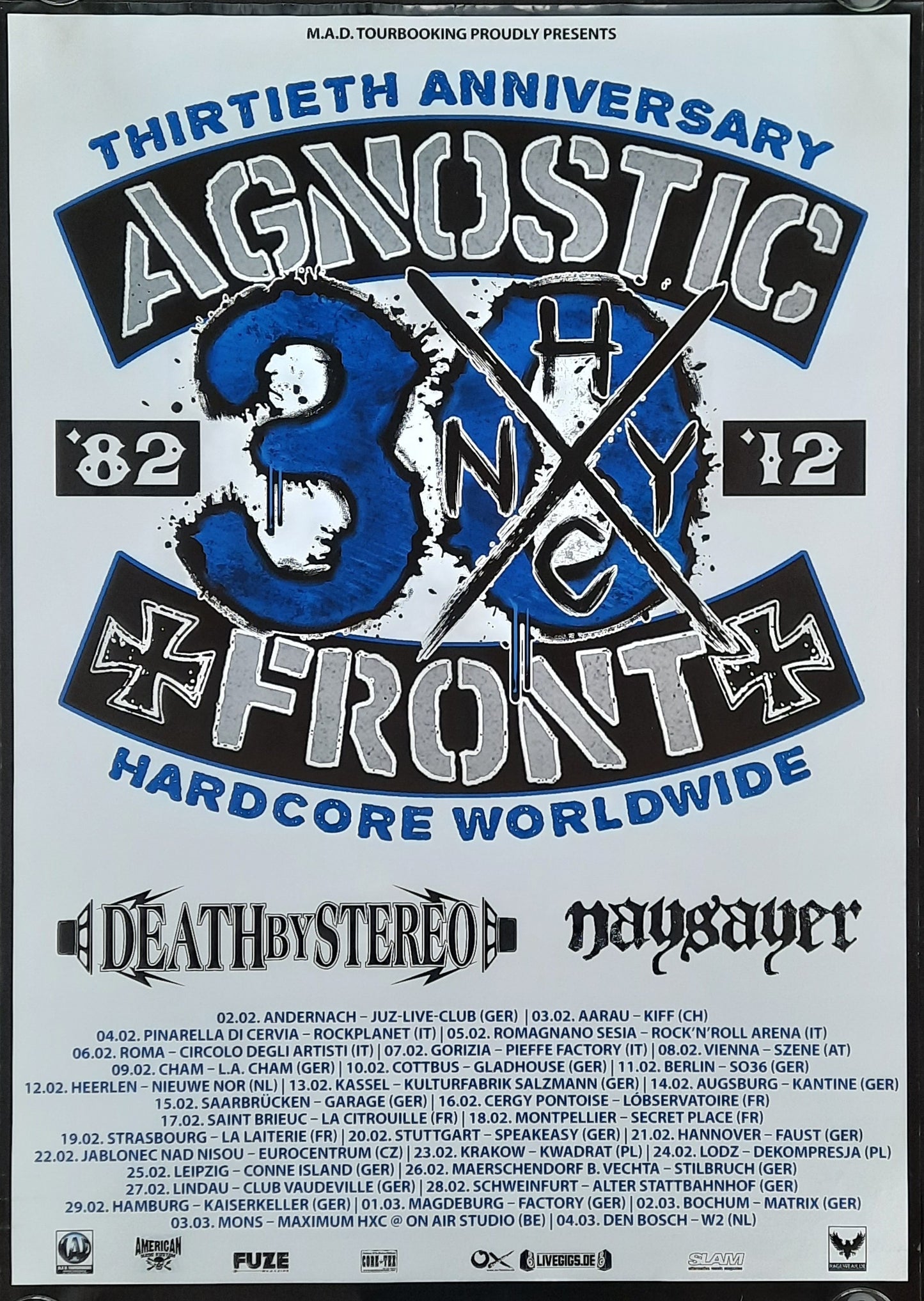 AGNOSTIC FRONT Original Concert Poster 2012 Anniversary Tour 1