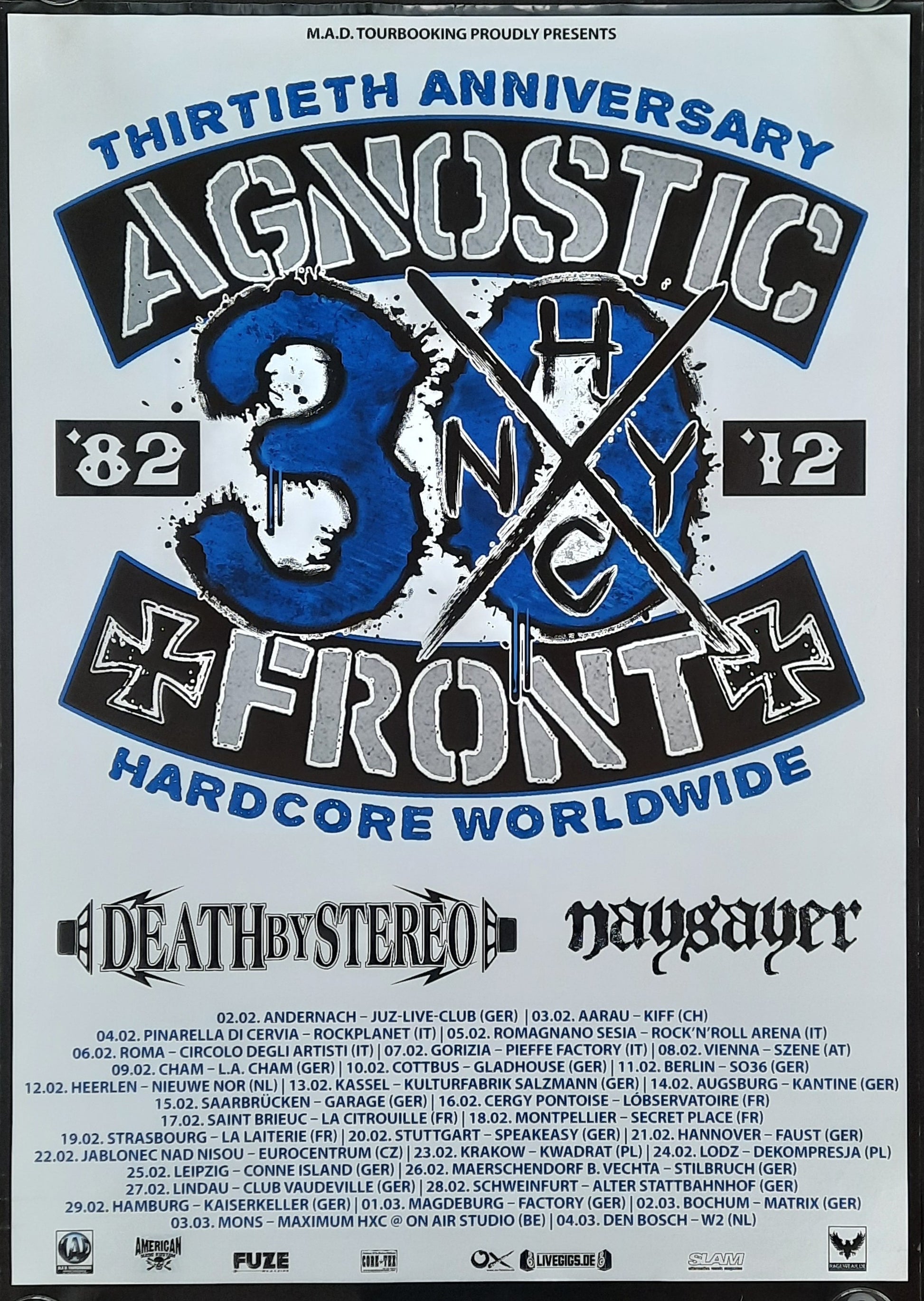 AGNOSTIC FRONT Original Concert Poster 2012 Anniversary Tour 1