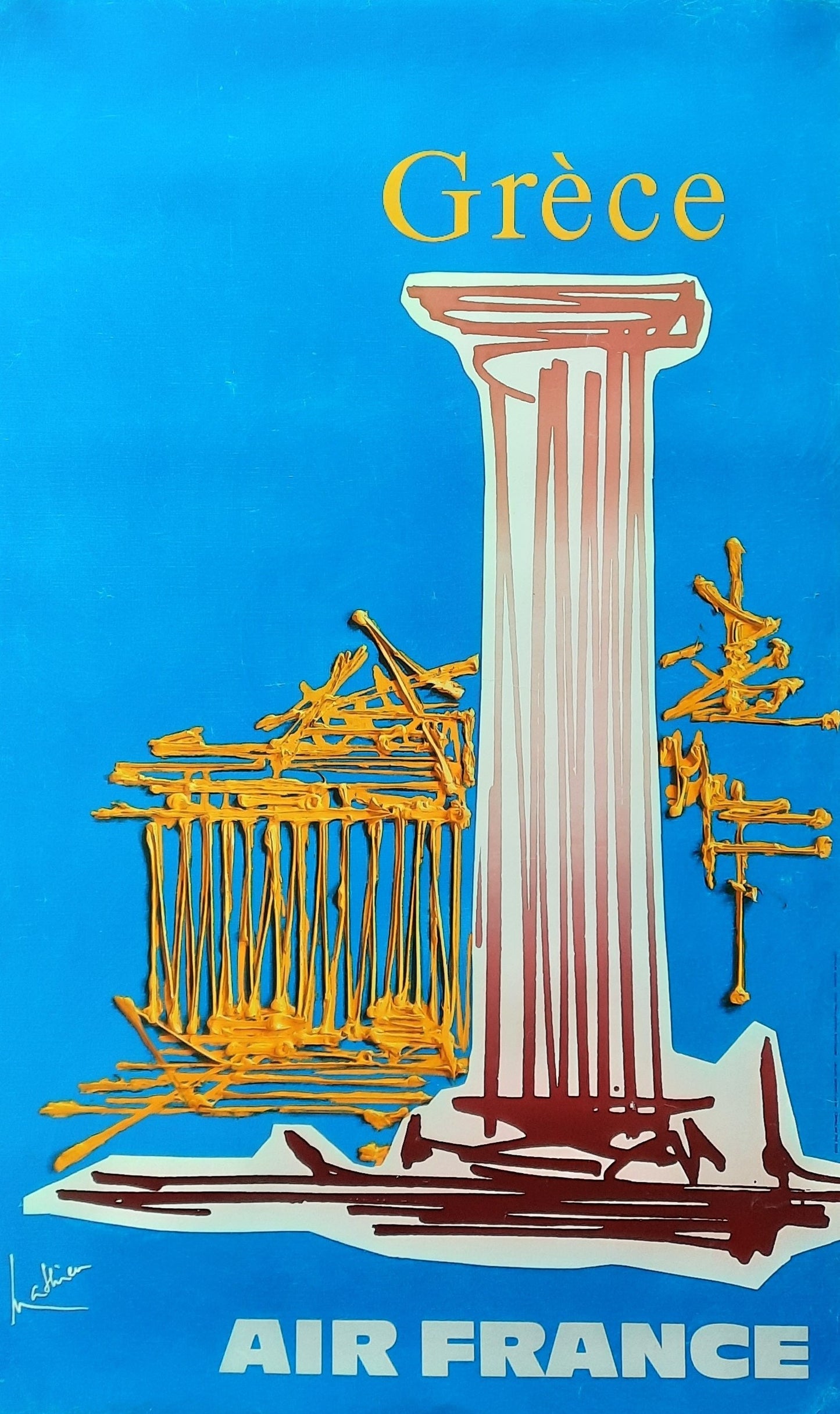 AIR FRANCE - GREECE Original Advertising Poster 1960s by Georges Mathieu, Linen backed