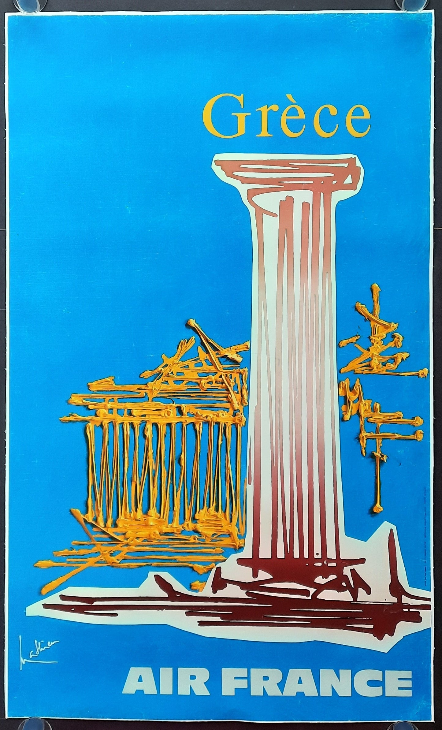 AIR FRANCE - GREECE Original Advertising Poster 1960s by Georges Mathieu, Linen backed 2