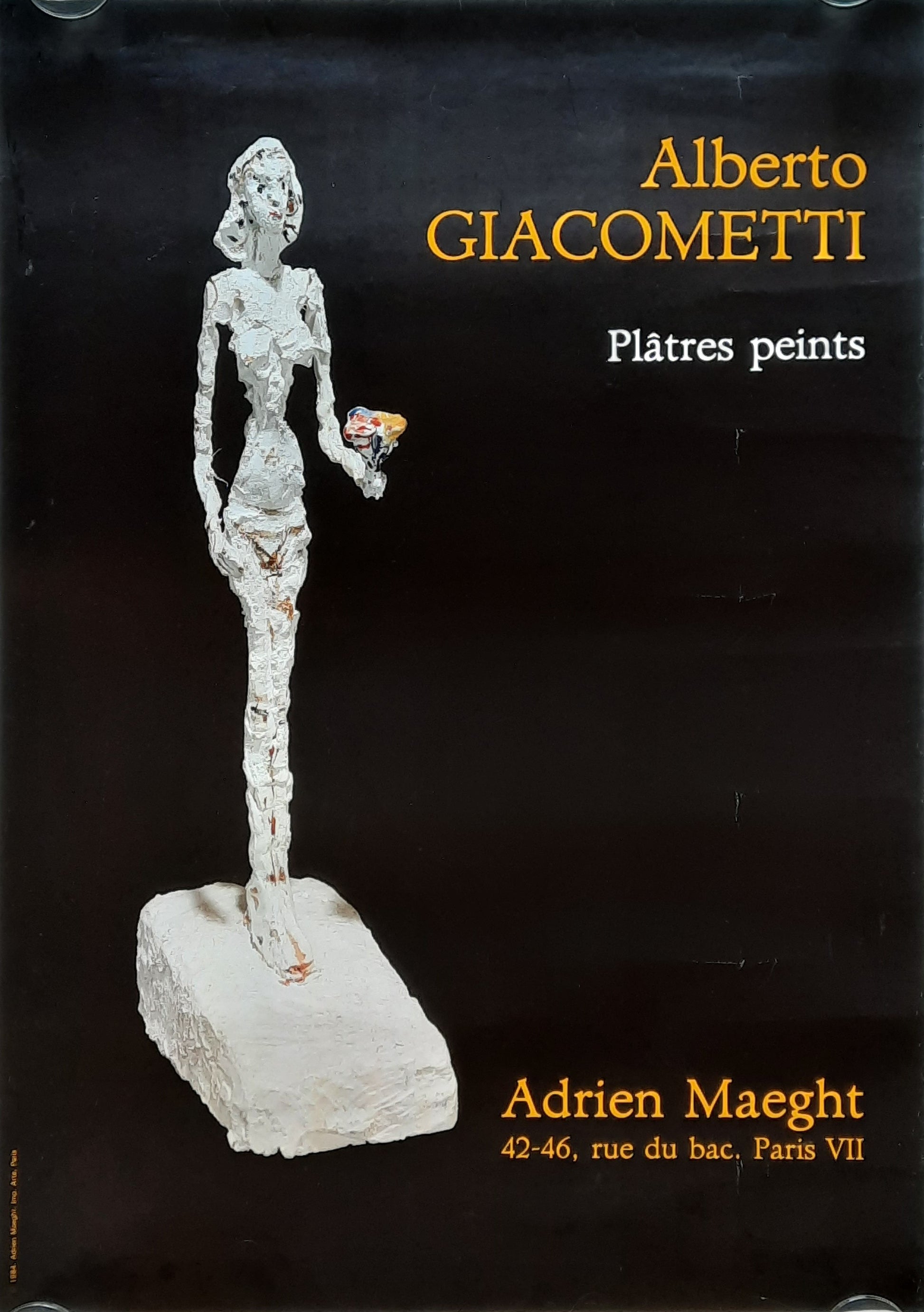 ALBERTO GIACOMETTI Original Exhibition Poster 1984 "Plâtres peints" by Adrien Maeght, Paris