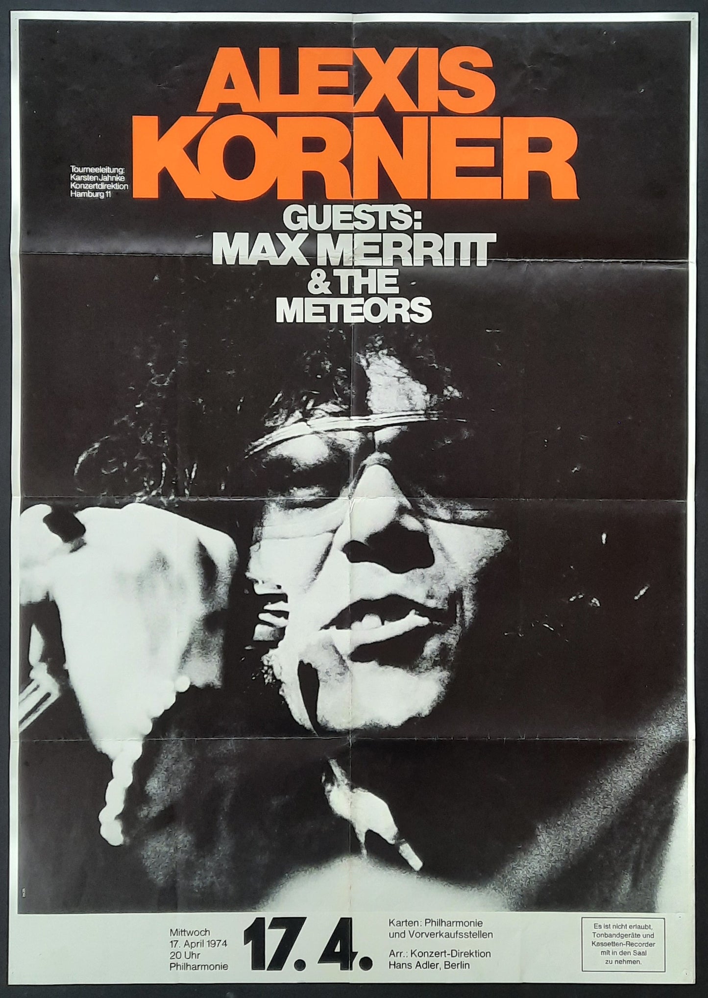 ALEXIS KORNER Original Concert Poster April 17, 1974 Berlin Germany by Günther Kieser