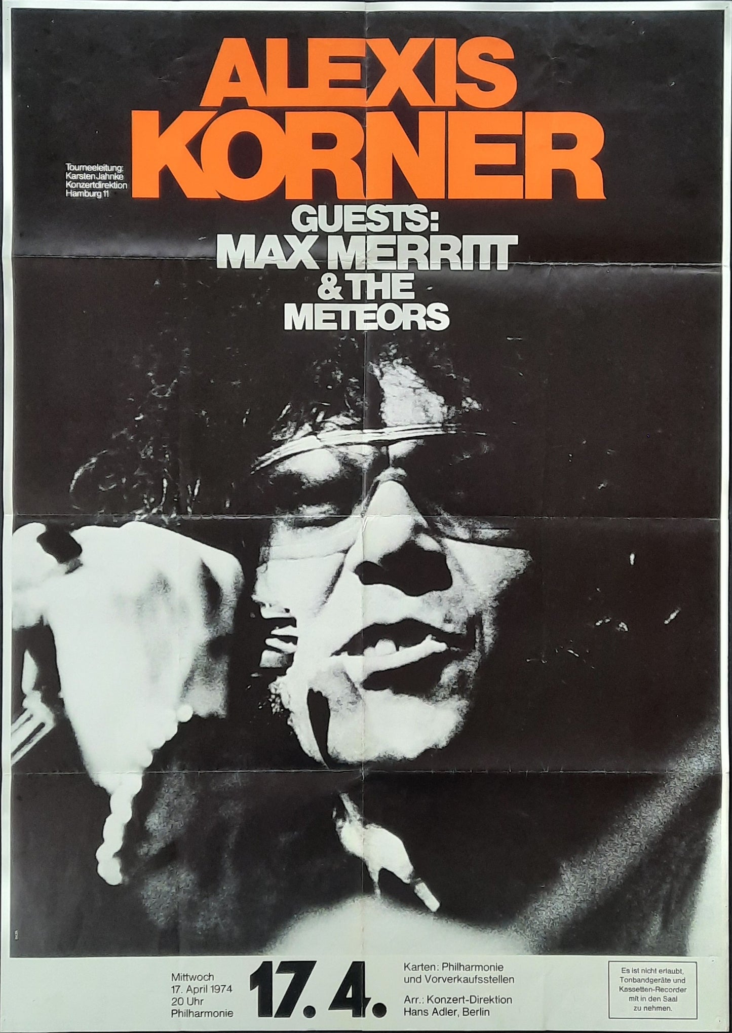 ALEXIS KORNER Original Concert Poster April 17, 1974 Berlin Germany by Günther Kieser