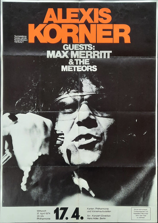 ALEXIS KORNER Original Concert Poster April 17, 1974 Berlin Germany by Günther Kieser