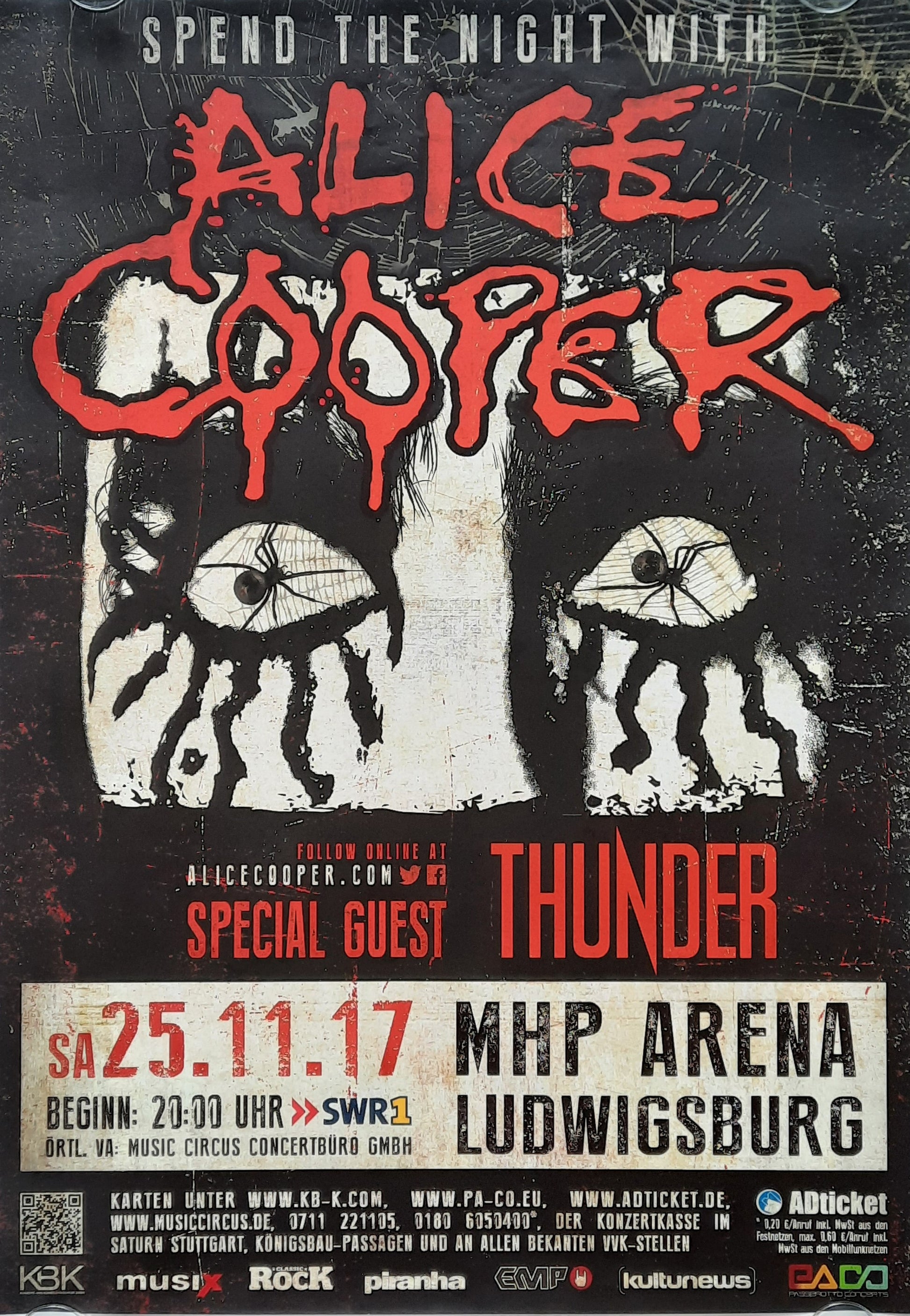 ALICE COOPER Original Concert Poster November 17, 2017 Ludwigsburg, Germany