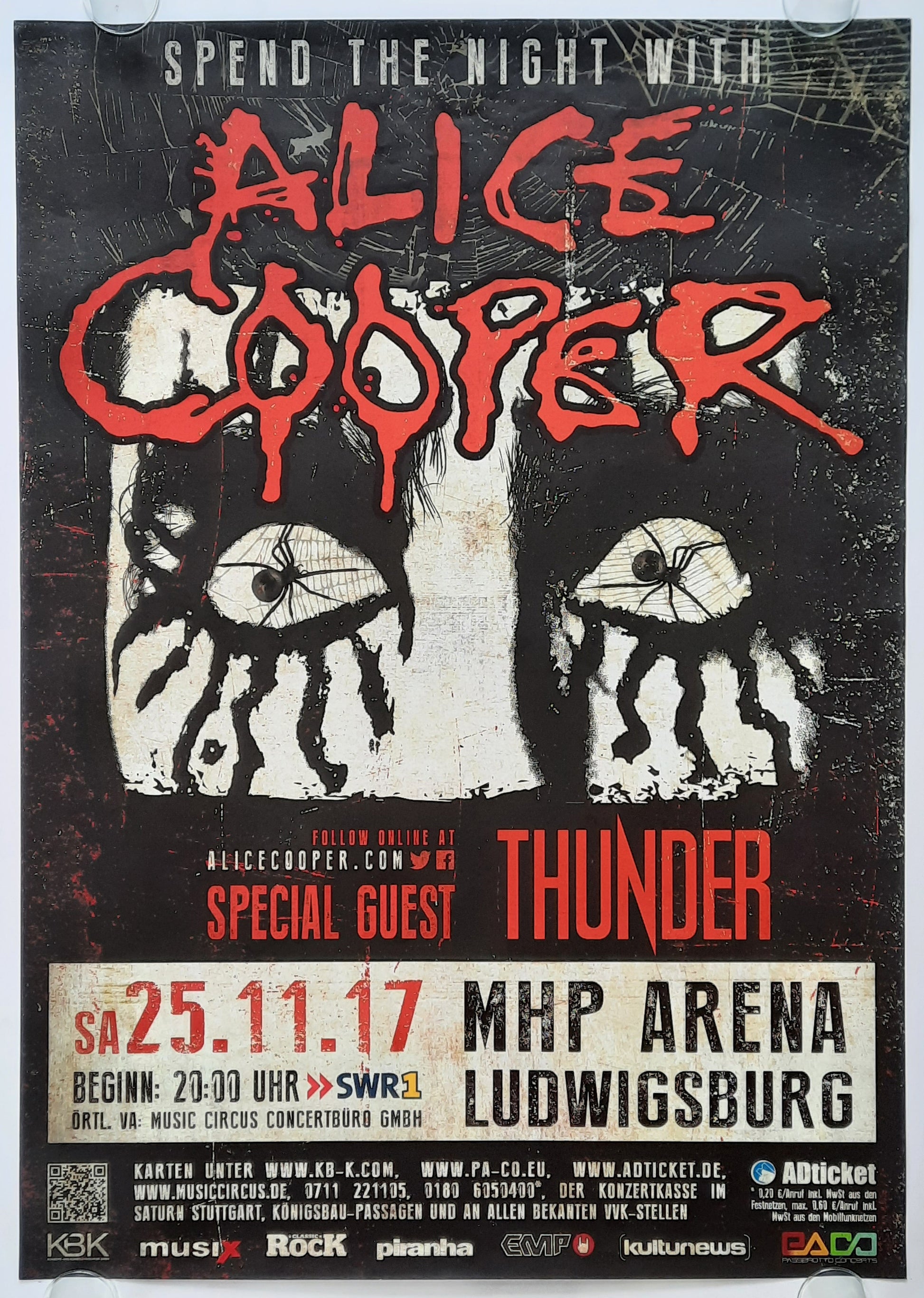 ALICE COOPER Original Concert Poster November 17, 2017 Ludwigsburg, Germany 2