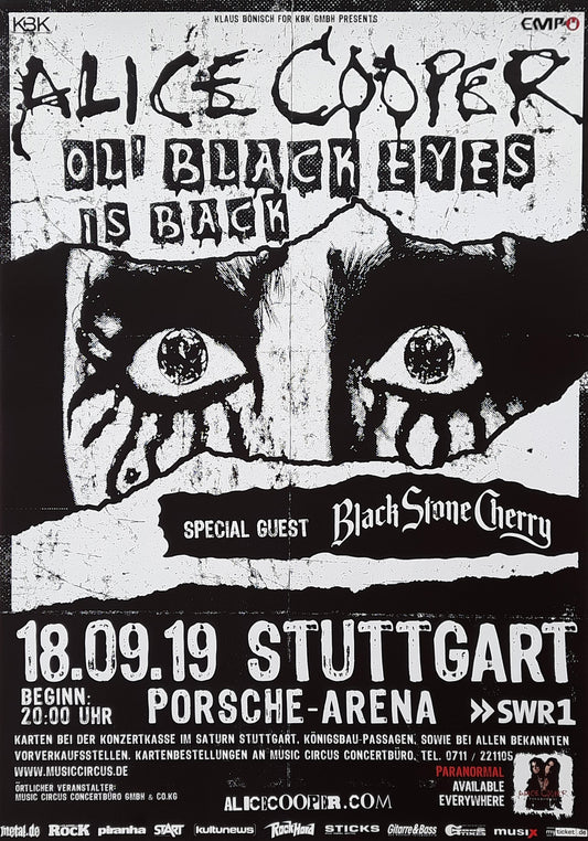 ALICE COOPER Original Concert Poster September 18, 2019 Stuttgart, Germany