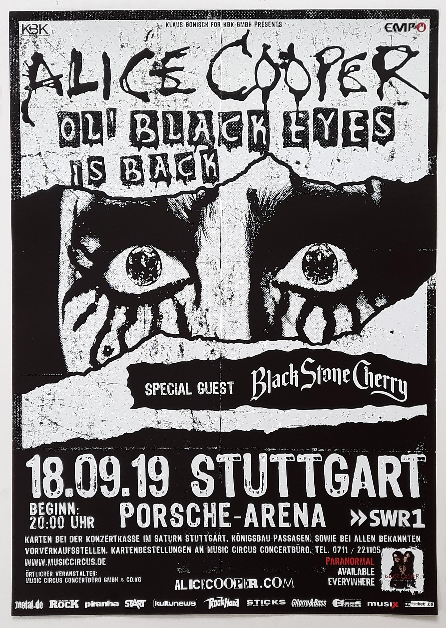 ALICE COOPER Original Concert Poster September 18, 2019 Stuttgart, Germany 2