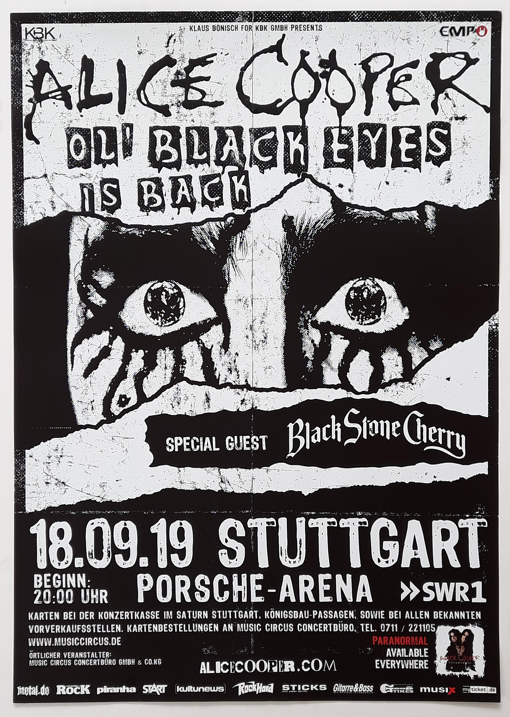 ALICE COOPER Original Concert Poster September 18, 2019 Stuttgart, Germany 2