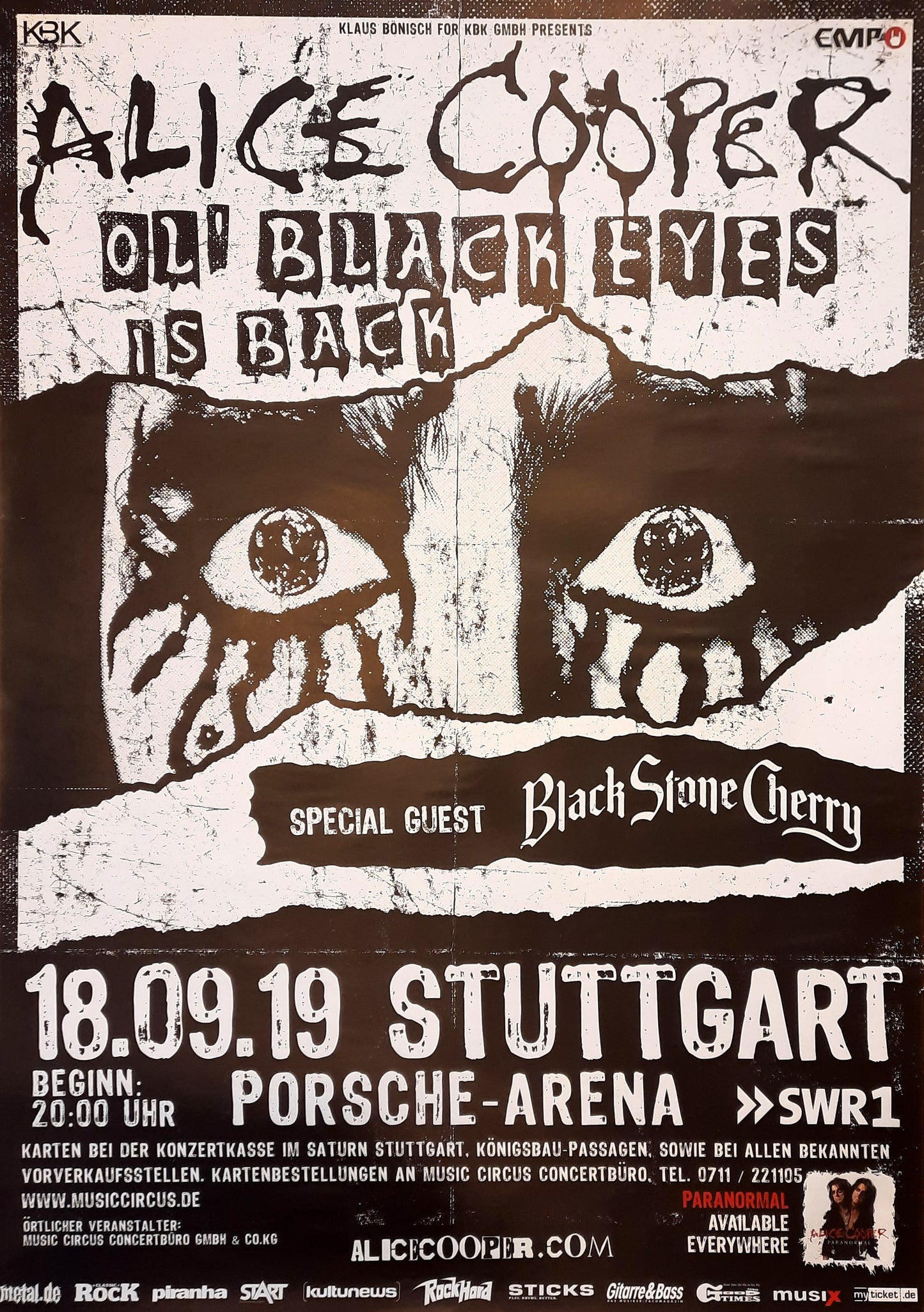 ALICE COOPER Original Concert Poster September 18, 2019 Stuttgart Germany SUBWAY POSTER