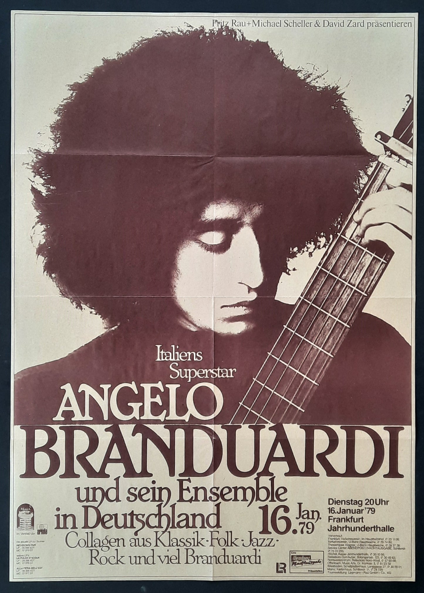 ANGELO BRANDUARDI Original Concert Poster January 16, 1979 Frankfurt Germany 1