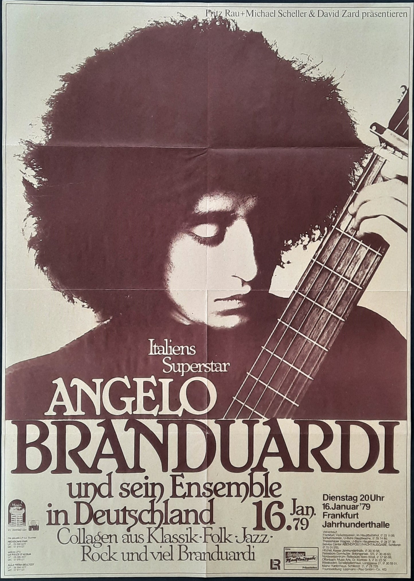 ANGELO BRANDUARDI Original Concert Poster January 16, 1979 Frankfurt Germany 1