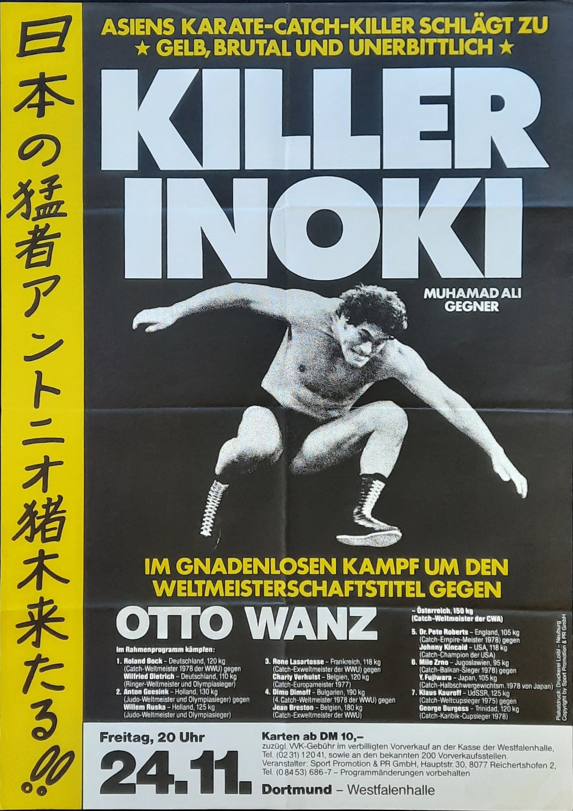 ANTONIO INOKI - OTTO WANZ Original Championship Fight Poster November 24, 1978 Dortmund Germany 1